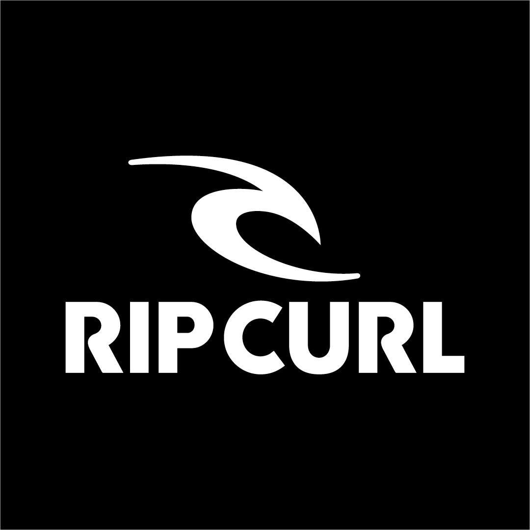 Rip Curl logo with stylized wave on black background.