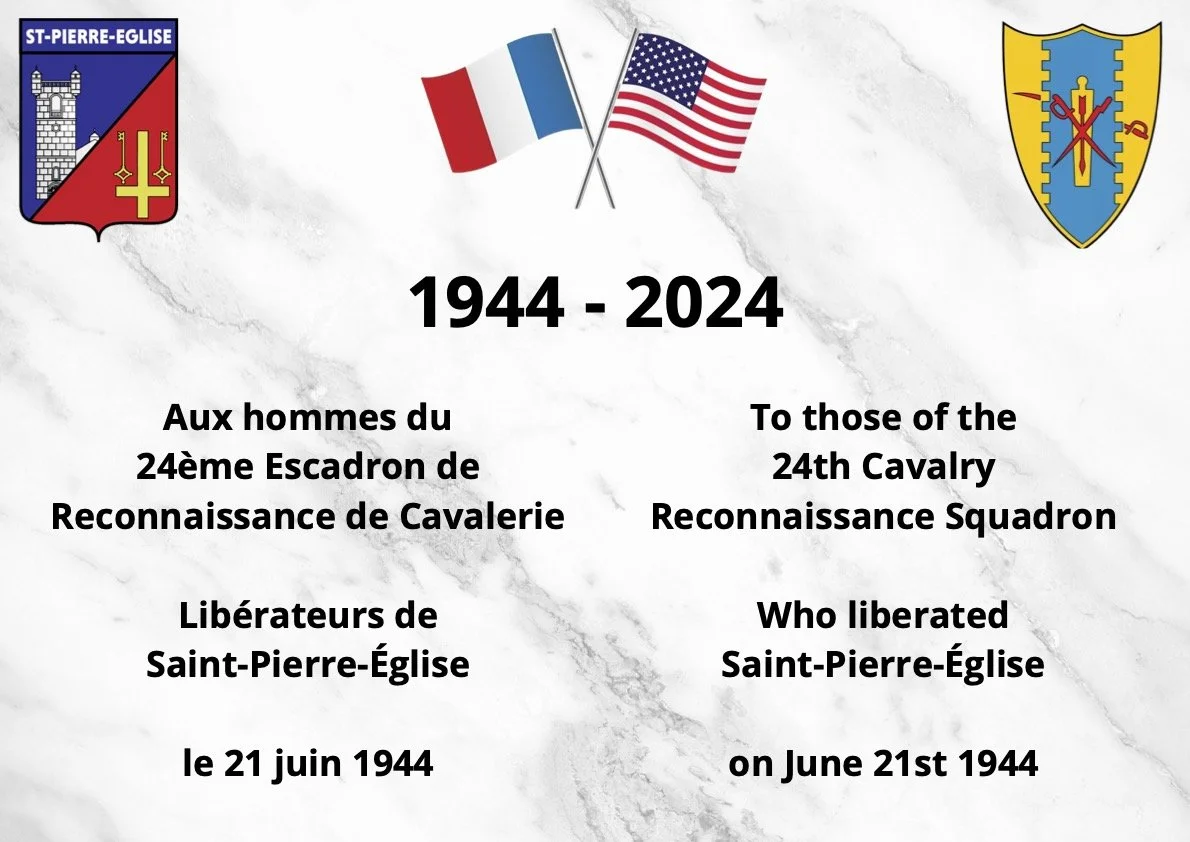 Plaque design for 24th Cavalry Reconnaissance Squadron's liberation of a Normandy town