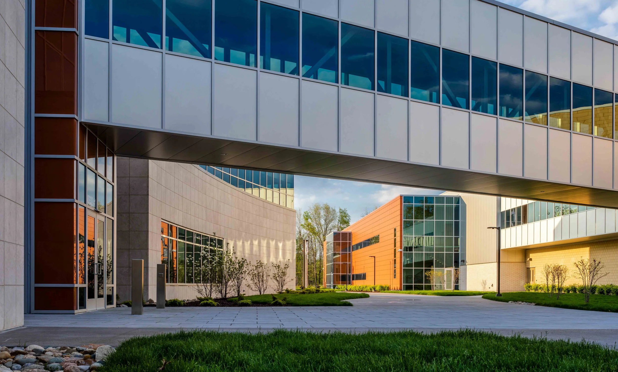 Modern office building facade at Berkshire headquarters, designed by Albert Kahn Associates architects
