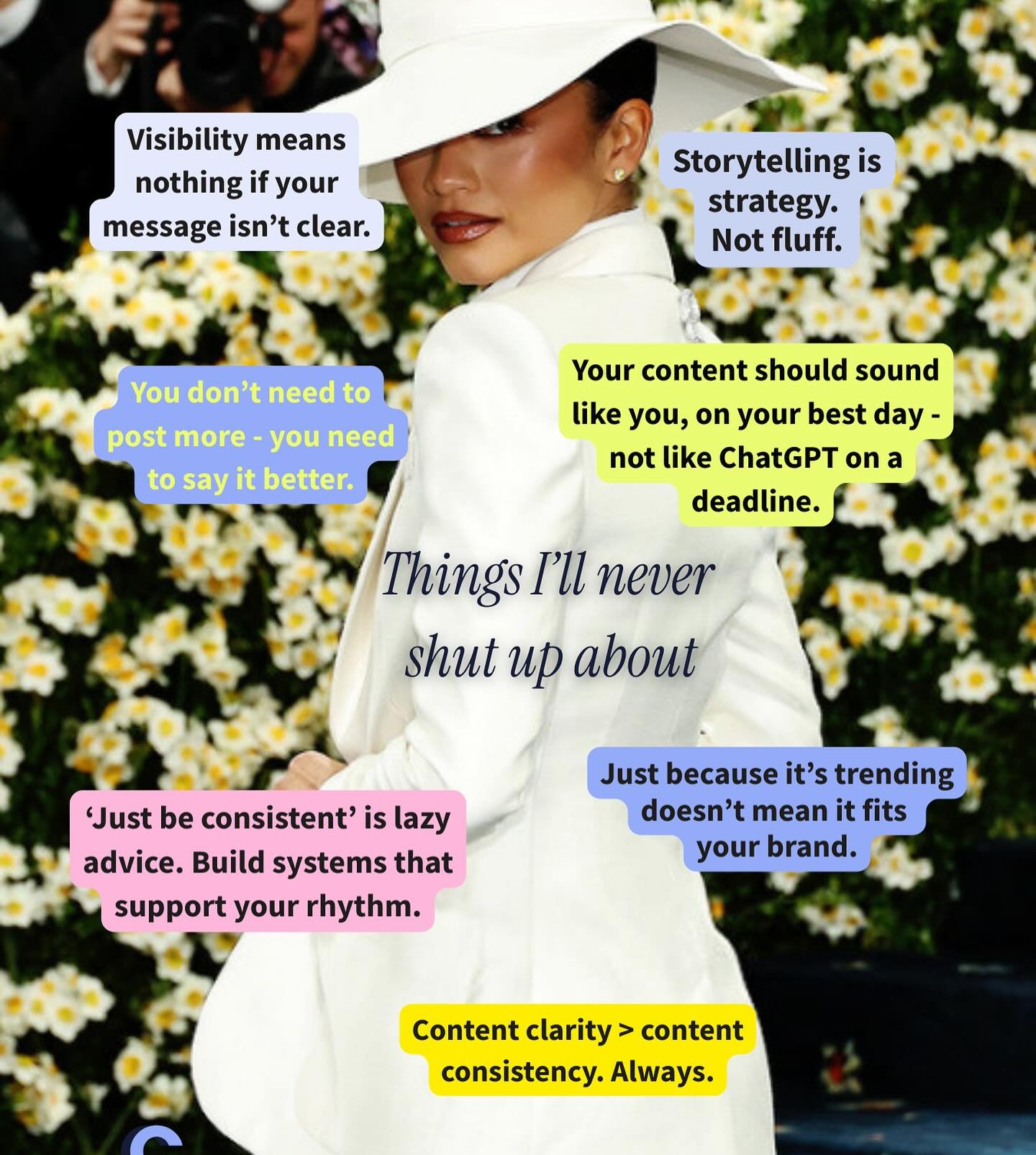 These are the hills I will gladly die on. 🪩

The issue isn&rsquo;t a lack of content ideas, more just trying to duct-tape strategy with templates.

Here&rsquo;s what I believe, about content, marketing, and showing up in a way that actually works (a