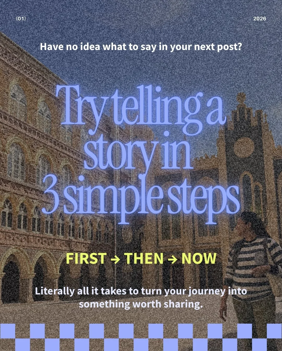 Post idea for you:

Tell the story of how you got here.

FIRST &rarr; THEN &rarr; NOW.

What did you used to believe about your work? What changed your mind? Where are you now?

That's it. Three beats.

It works because people want to know how you ar