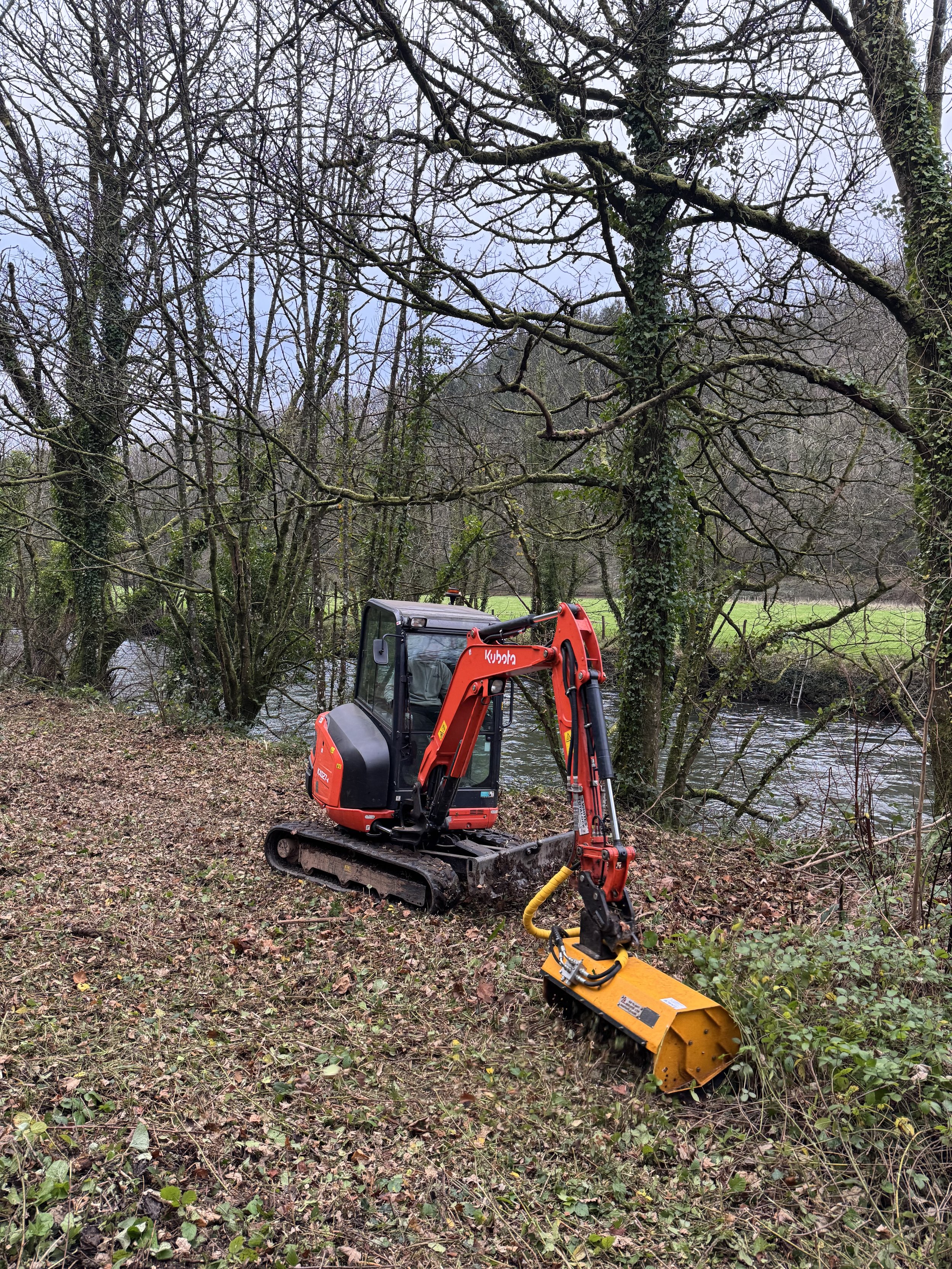Kubota 2.5 ton digger with flail for clearing brush
