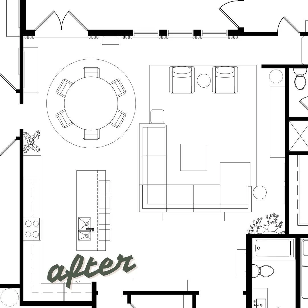 One client came to me with a living room that had a large sectional. She needed to add a recliner for an aging parent. Instead of getting rid of her new sectional, I was able to help her see things from a new angle. Take a look at the before and afte