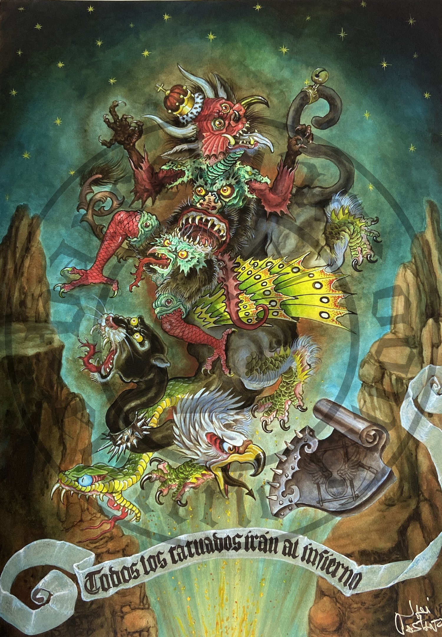 print_art_poster_todos_tatuadores_iran_infierno_javi_castaño_barcelona_electric_tattoo