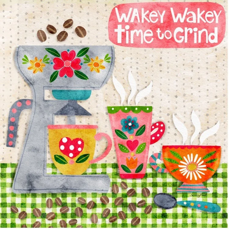 I am having so much fun with this kitchen collection- I can&rsquo;t stop! Here are 3 out of 12 designs. I am running out of captions. Any suggestions? 🍕🍰☕️? #kitchenillustration #procreateartwork #licensedartist