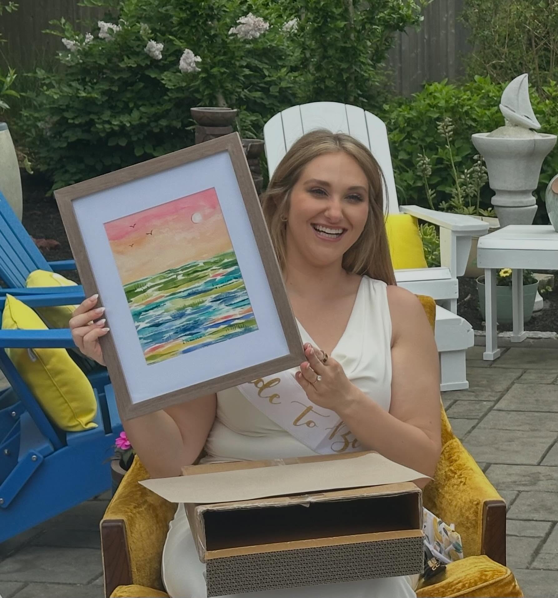 My &ldquo;Ocean Sunset&rdquo; found a forever home with Taylor, the beautiful bride to be! I wish Taylor and David a long and happy life!😍💍 #watercolorsunset #bridalshower