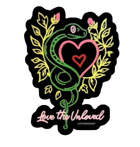 Snake, Heart, and Flowers Vinyl Sticker | "Love The Unloved" Quote