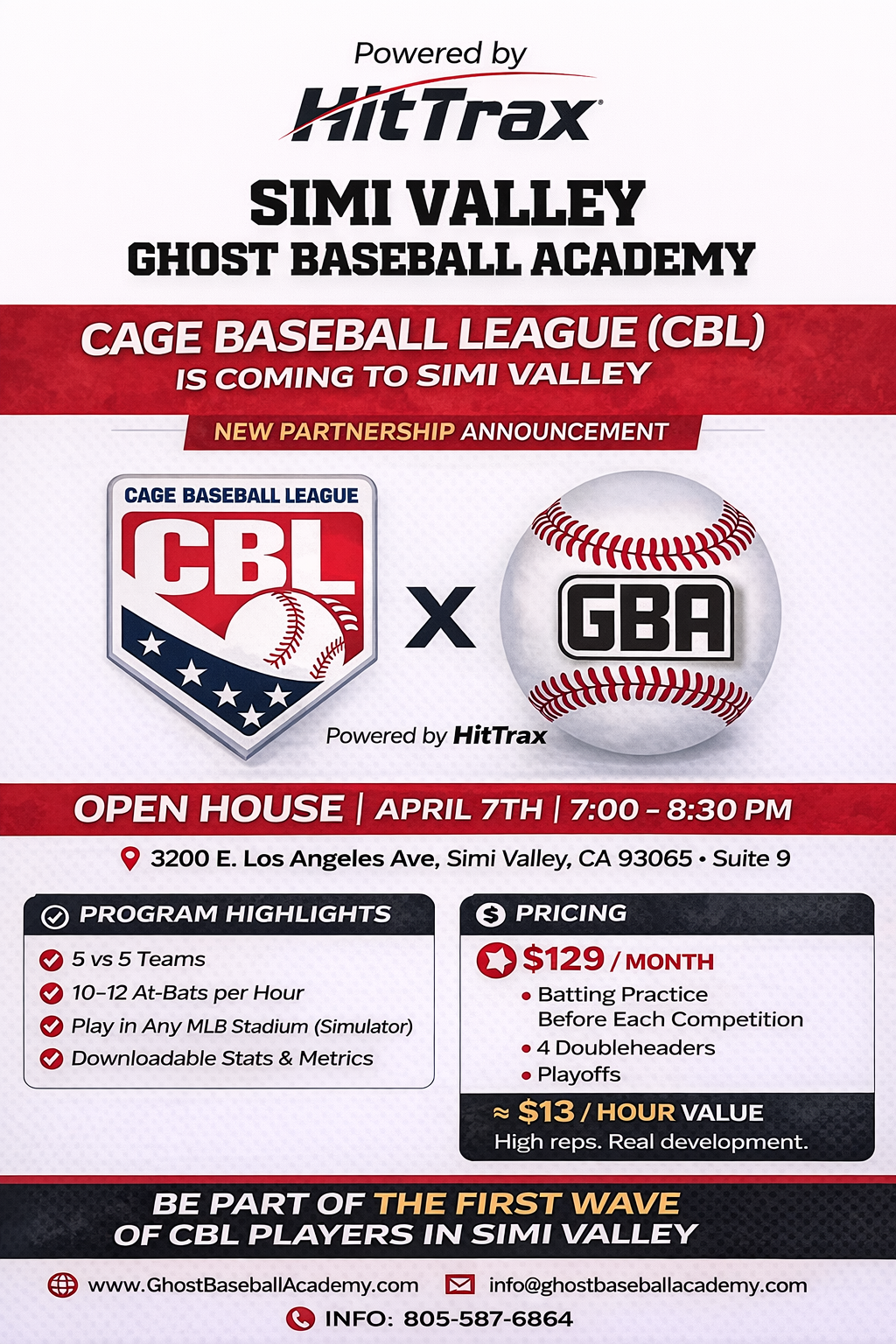 Ghost Baseball Academy Cage Baseball HitTrax League April 21st Tuesday Nights