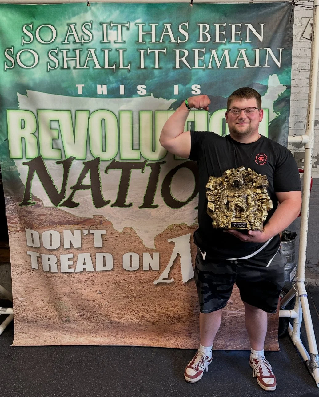 Athlete after winning 1st place at powerlifting competition