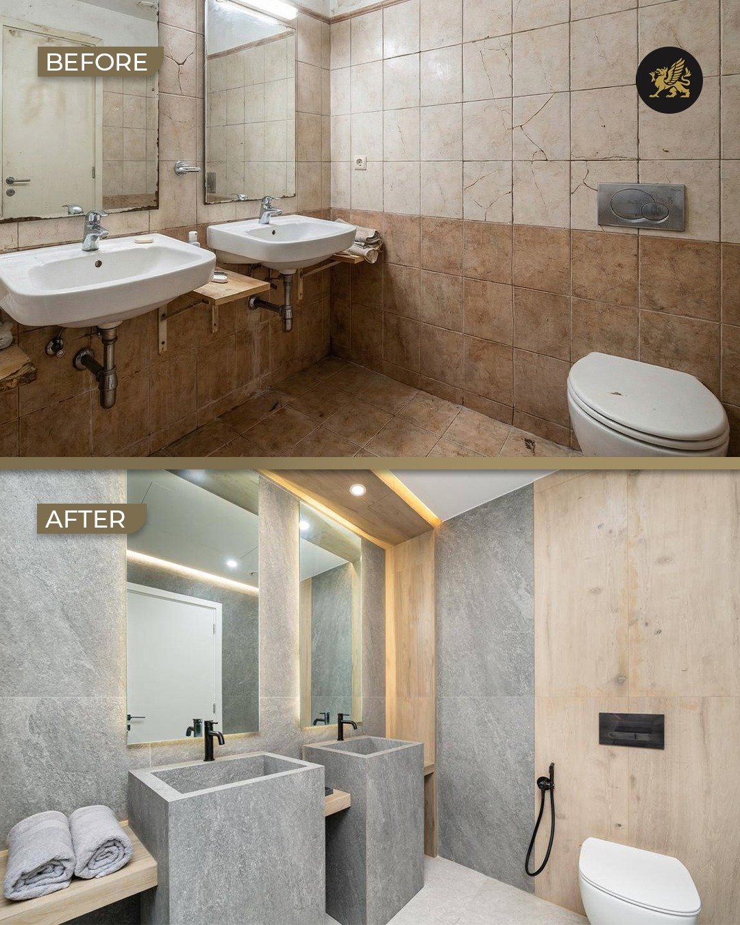 From outdated to outstanding. 
This bathroom transformation shows how smart design, modern textures, and better lighting can completely redefine a space.

What was once dull and worn is now clean, elegant, and functional. A perfect example of how the