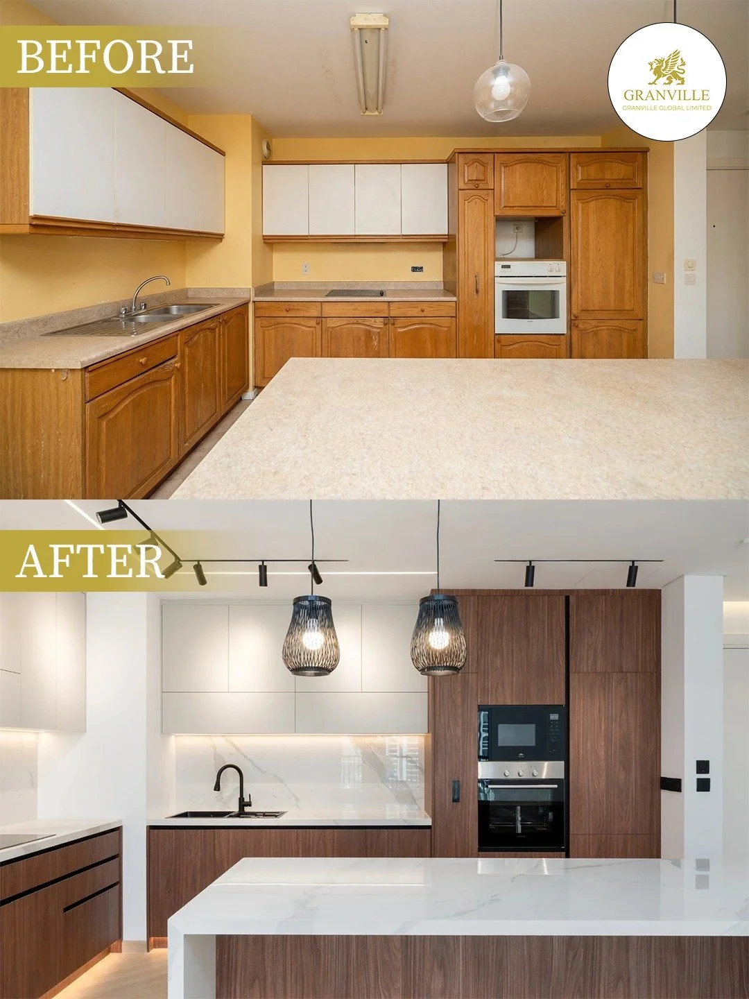 From outdated to outstanding! 
See how this kitchen went through a stunning transformation,  from an old, dull space to a modern, elegant design. A smart renovation can completely change the look, feel, and value of your home.
Thinking about upgradin