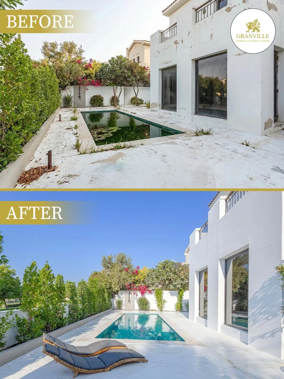 Don&rsquo;t let your investment fade away. 🏡

Weather and time can take a toll, but our team at Granville Global Limited specializes in full-scale property restoration and maintenance.

✅ Pool Revitalization

✅ Exterior Repainting &amp; Repair

✅ La