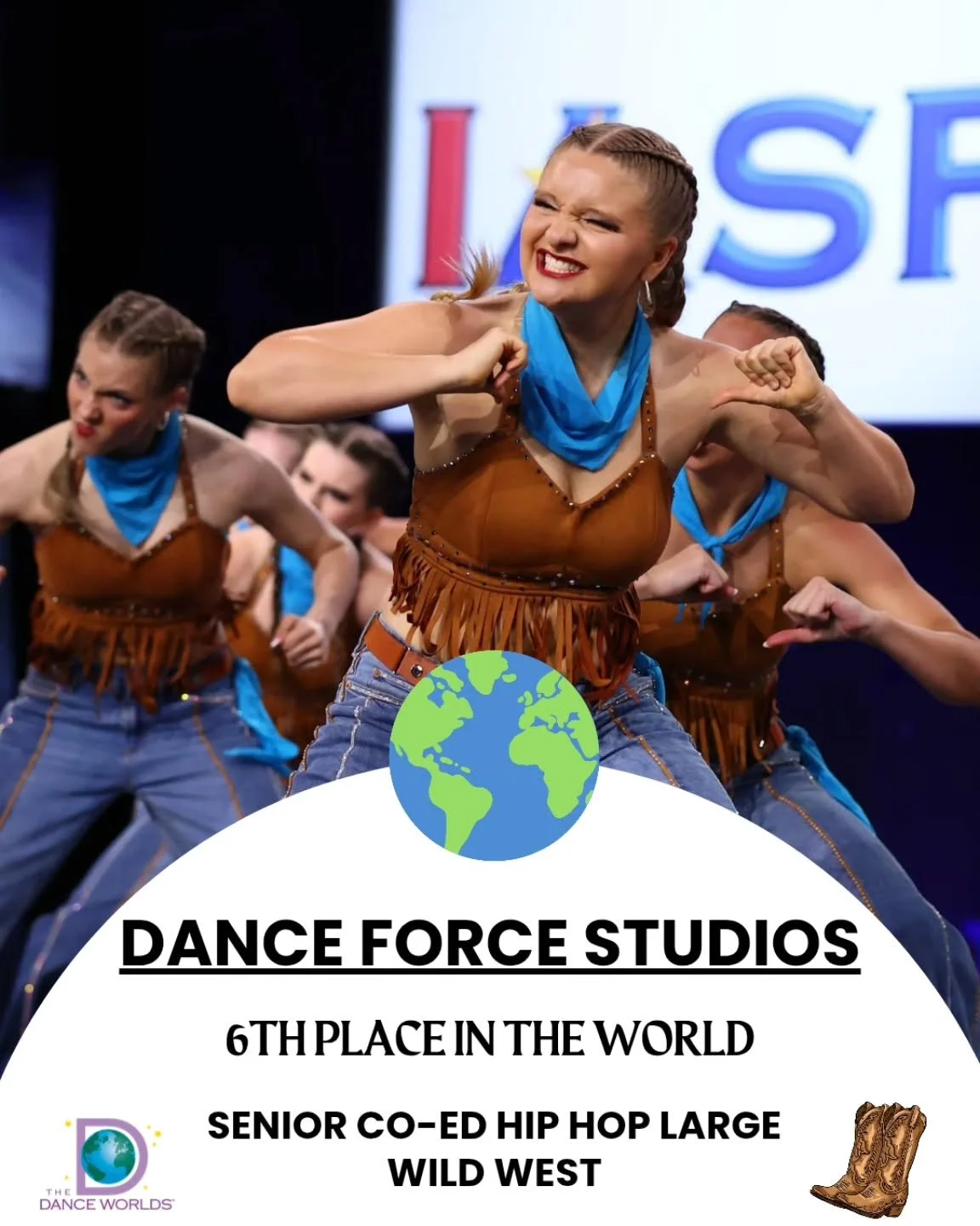 🌎 Congrats to these AMAZING dancers getting 6th place in the WORLD! You put everything you had on the stage, and we are oh-so-proud of you!! 🌎 #danceforcestudios #huntleydance