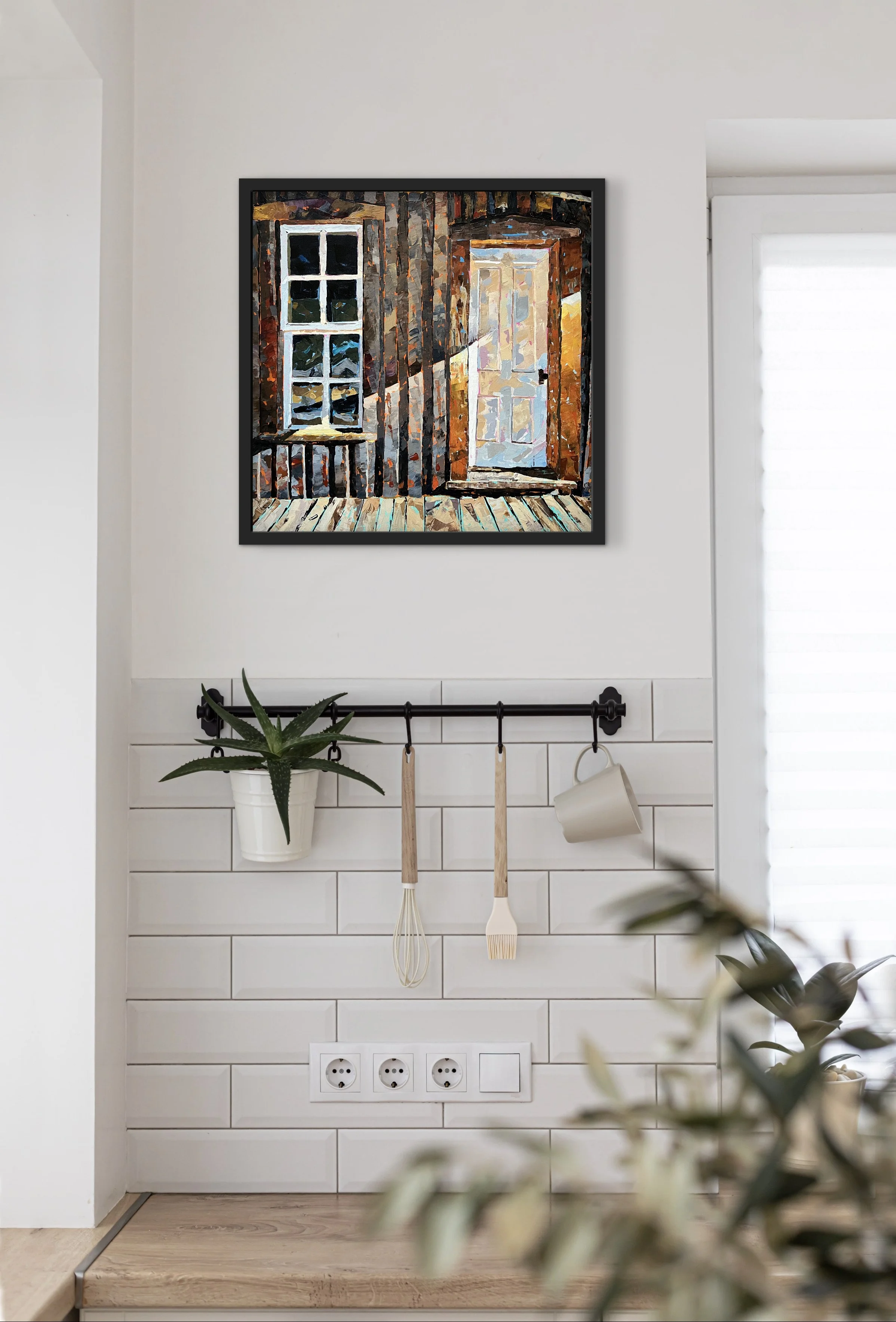 Lunch at Blue Bird Mine painting by Lisa Seaman hung on wall