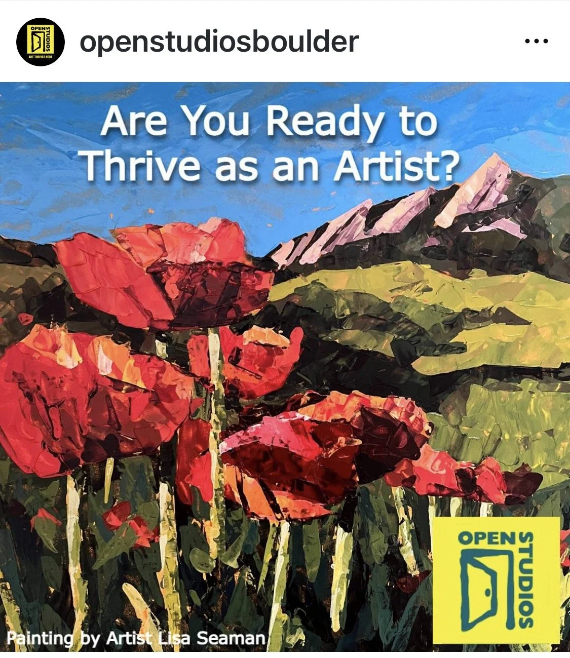 Poppies with Flatirons - painting by Lisa Seaman