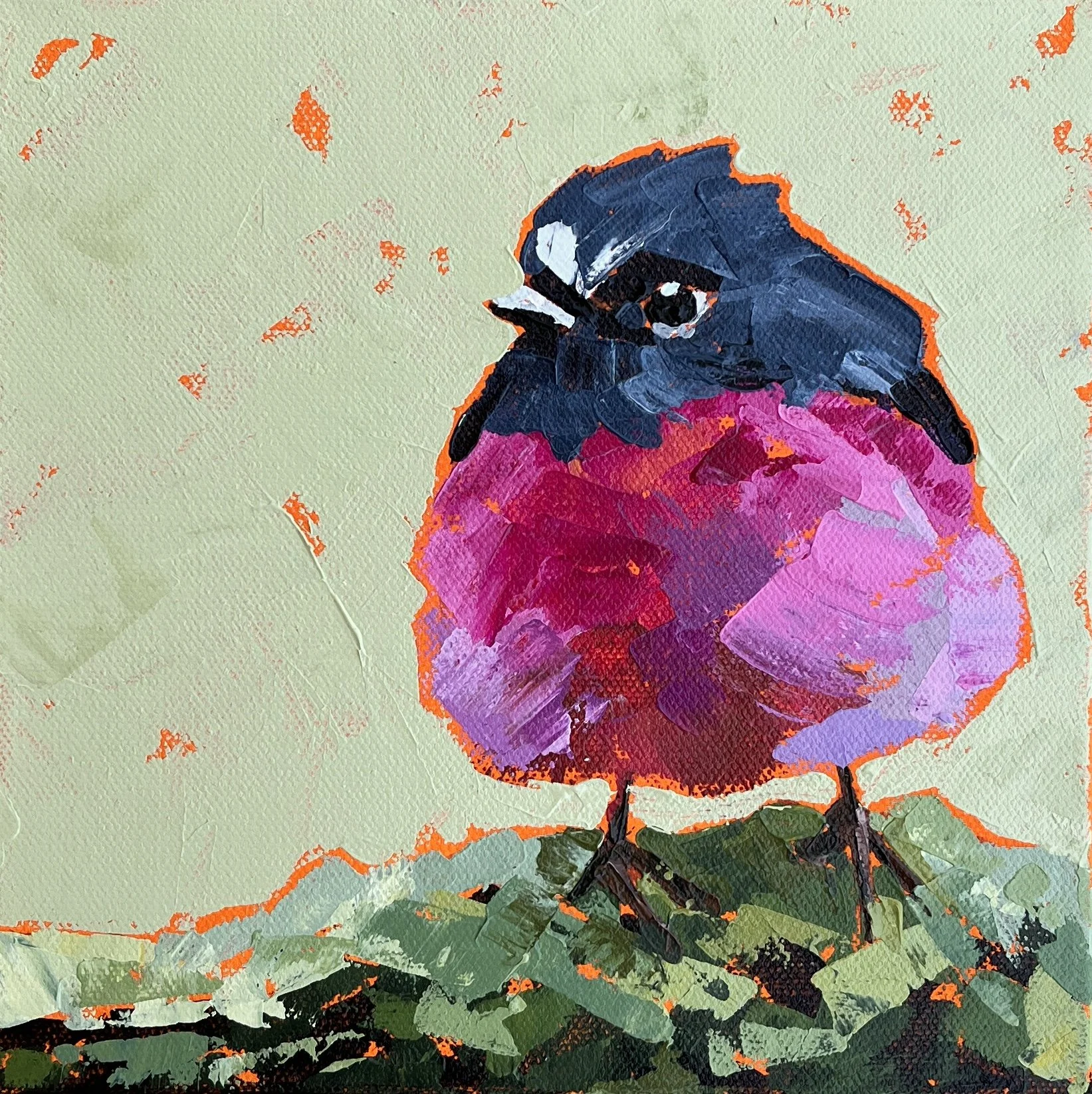 Chubby little pink robin bird painting