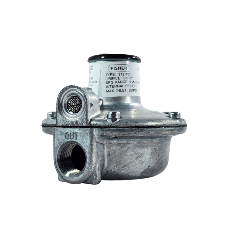 Regulador Fisher, etapa única, 320.000 BTU/H; Entrada 1/4” HNPT- Salida 3/8” HNPT, 1/2" PSI