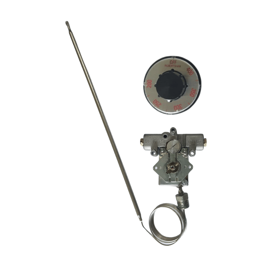 Termostato mecánico para freidor, 1/4" x 1/4" Tubo, 200°F-400°F, bulbo largo con tuerca