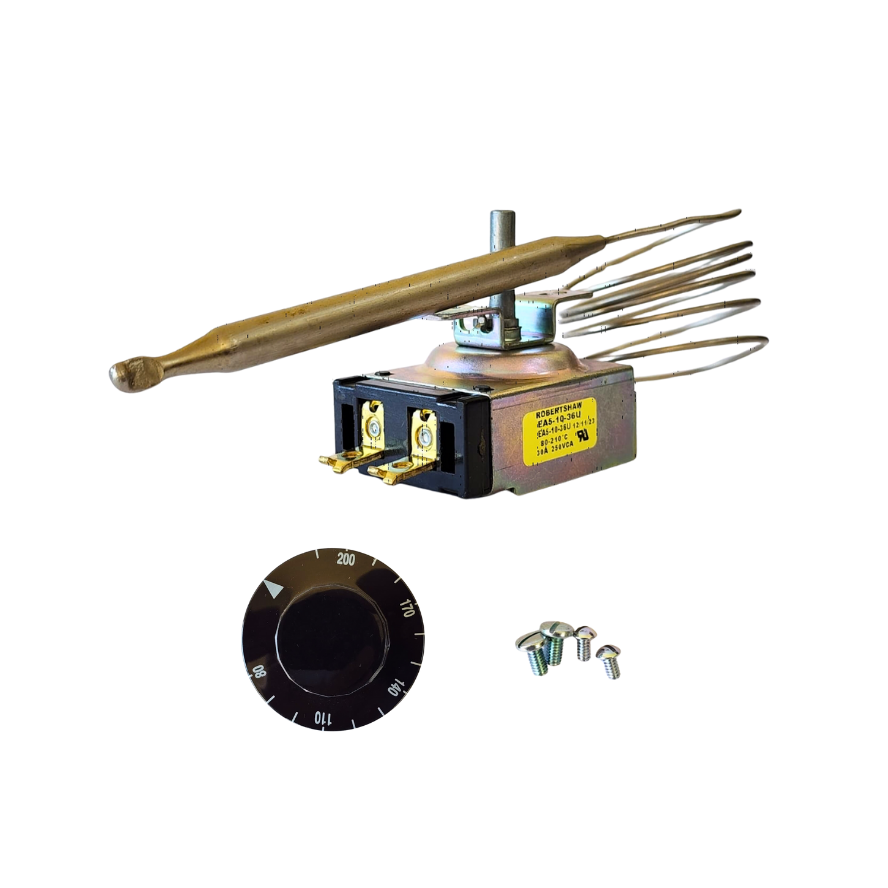 Termostato de Bulbo 50° - 200°C, 240 VAC, 30 Amperios, con Perilla y Tornillos