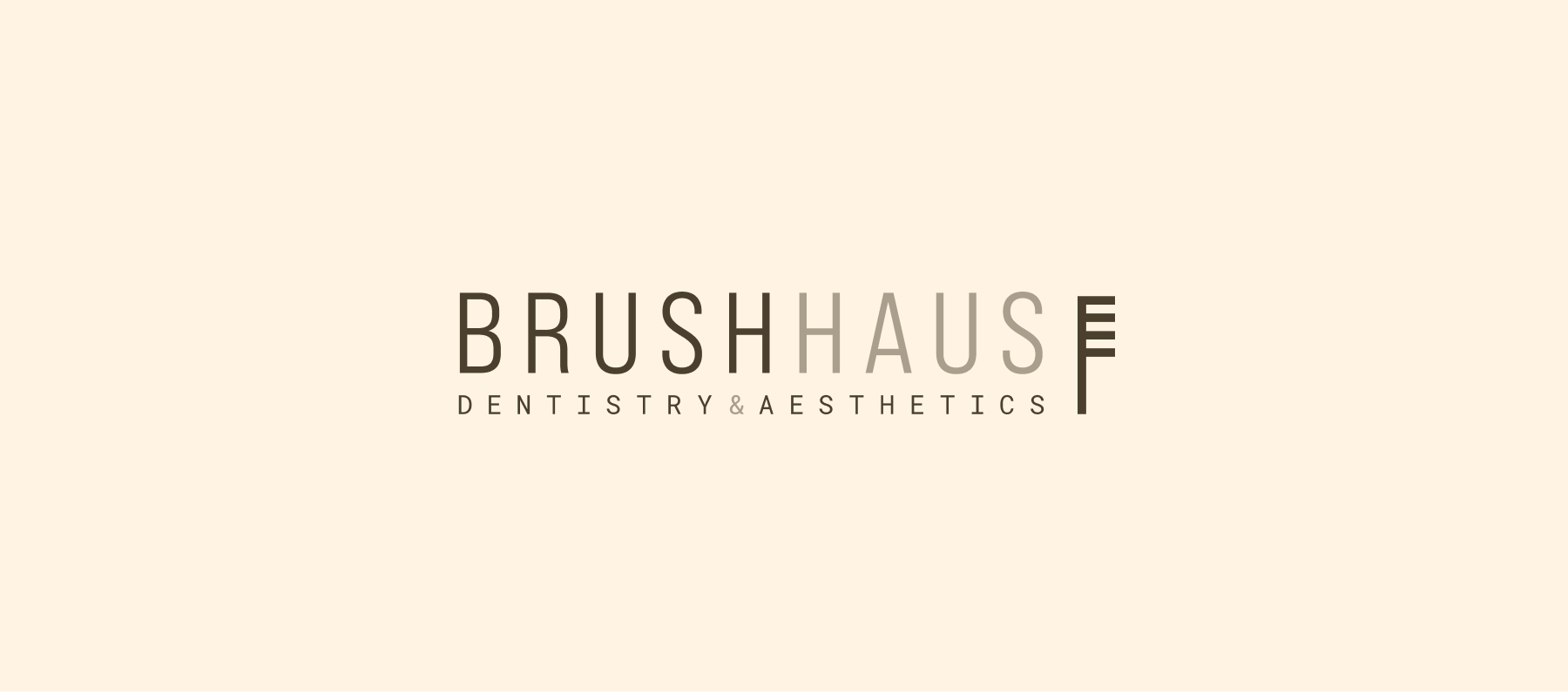Logo for BrushHaus Dentistry & Aesthetics on a beige background.