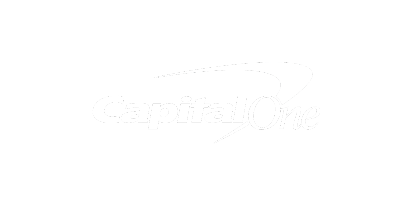 Black background with white text and logo reading "Capital One" and a swoosh above the text.