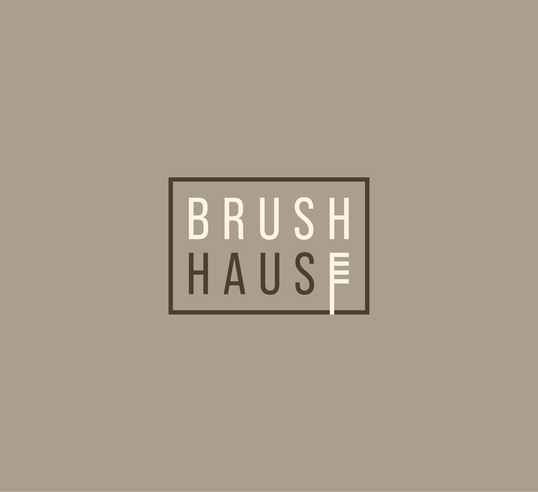 Logo for Brush Haus featuring the words 'Brush' and 'Haus' inside a square, with a neutral beige background.