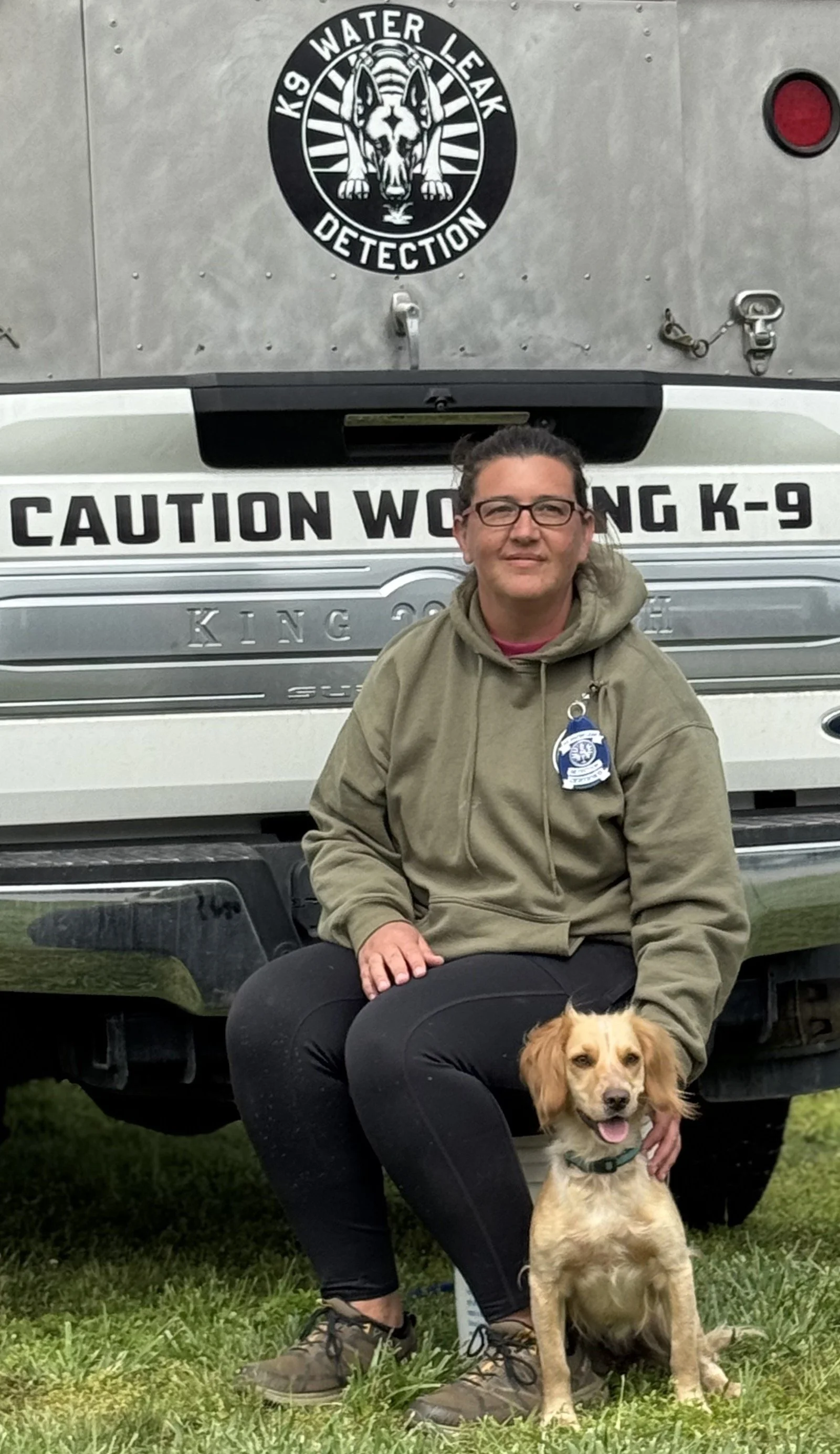 KD with her dog Pigeon Certified K9 Water Leak Detection 