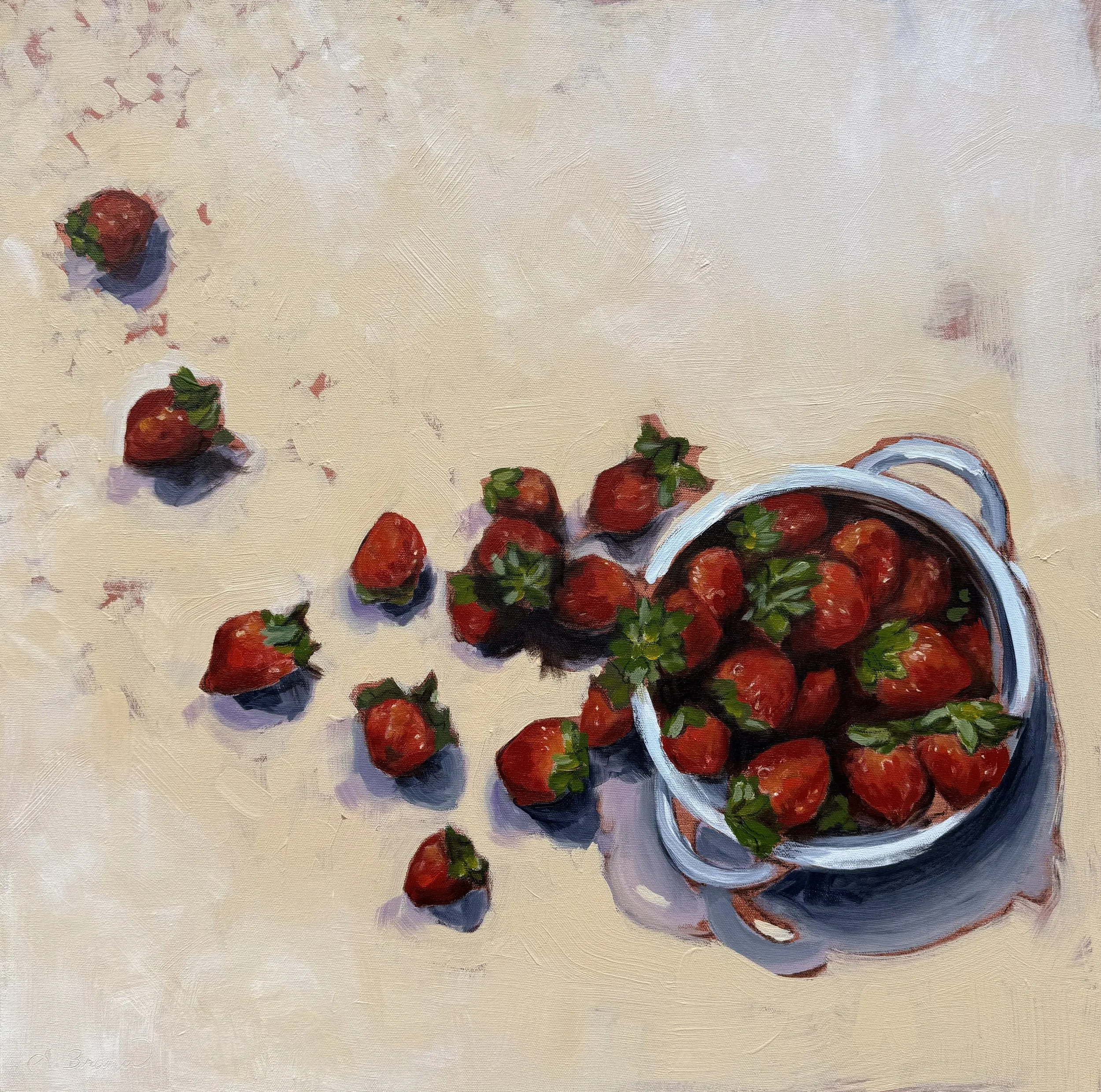 End of Summer Strawberries, 2026 Acrylic & charcoal on canvas, 24" x 24"