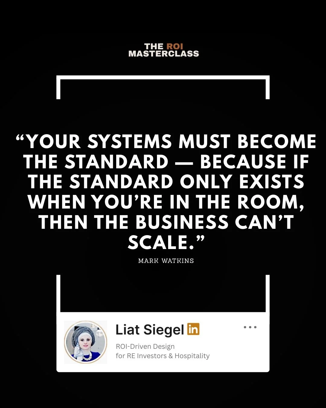 If the standard only works when you&rsquo;re in the room&hellip;
The business can&rsquo;t scale. &mdash; Mark Watkins

Build systems that perform at a high level everywhere, not just when you&rsquo;re watching.

🎙️ This quote comes from my podcast T