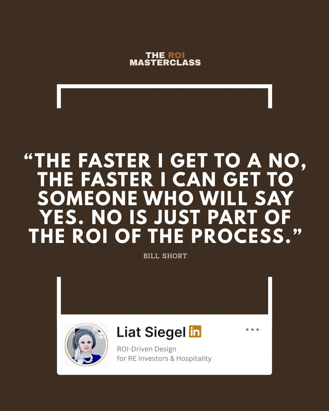 &ldquo;No&rdquo; isn&rsquo;t failure &mdash; it&rsquo;s feedback.

The faster you get a no, the faster you reach the yes.

🎙️ This quote comes from my podcast The ROI Masterclass Podcast and my guest is Bill Short.

🎧 The Full Podcast and The ROI M