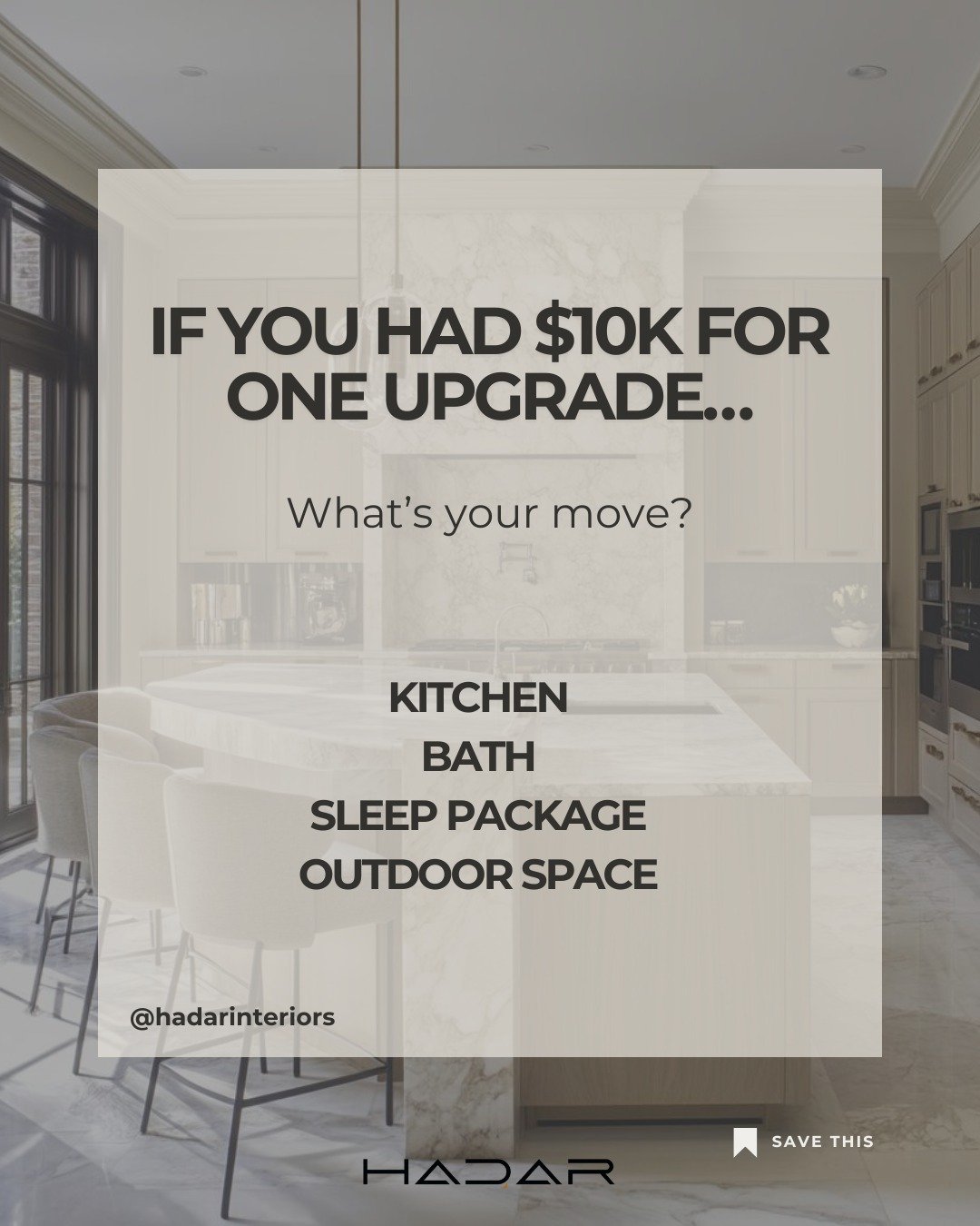 You&rsquo;ve got $10K 
You can only pick ONE upgrade 

🍳 Kitchen
🚿 Bathroom
🛏 Sleep Package
🌿 Outdoor Space

Each one boosts revenue &mdash;
but not equally.

Which upgrade gives you the best ROI?
👉 Vote in the poll + drop a comment

I&rsquo;m b