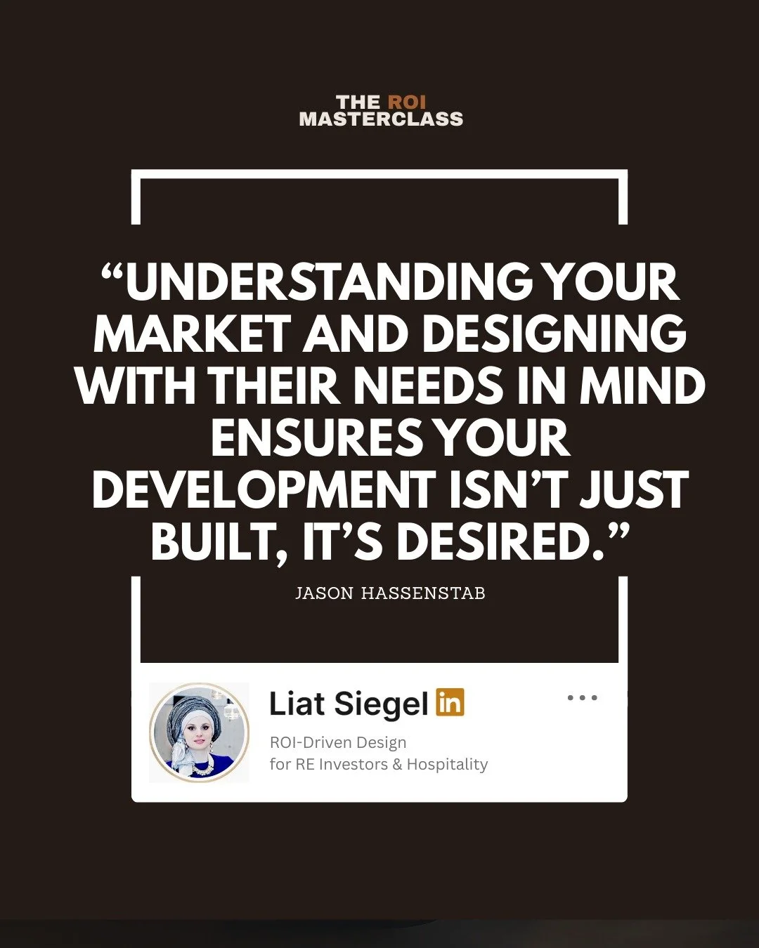 &ldquo;Understanding your market and designing with their needs in mind ensures your development isn&rsquo;t just built, it&rsquo;s desired.&rdquo; &mdash; Jason Hassenstab

Design with intent.
Demand follows.

This quote comes from my podcast The RO