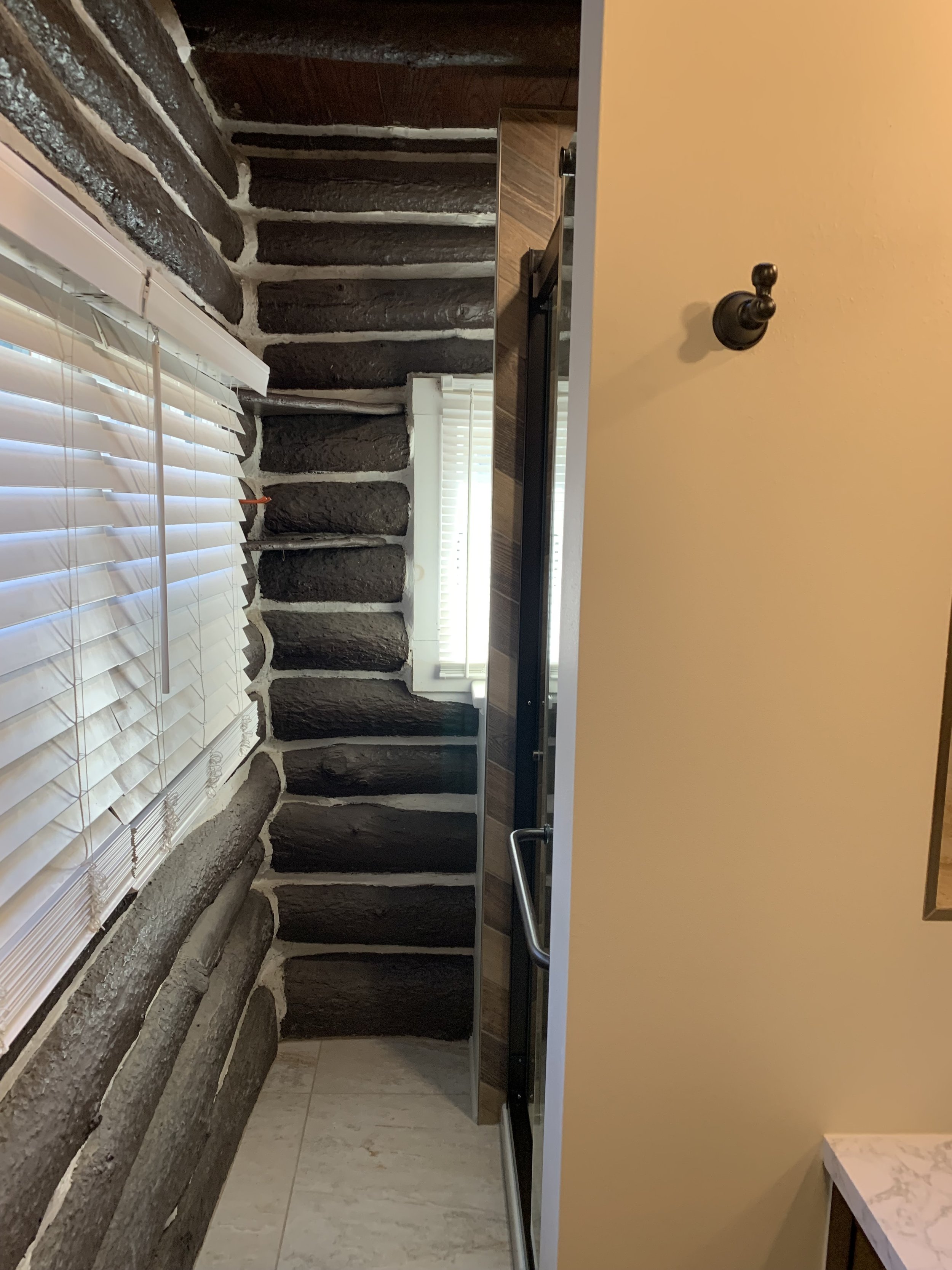 Log Cabin, small bathroom remodel