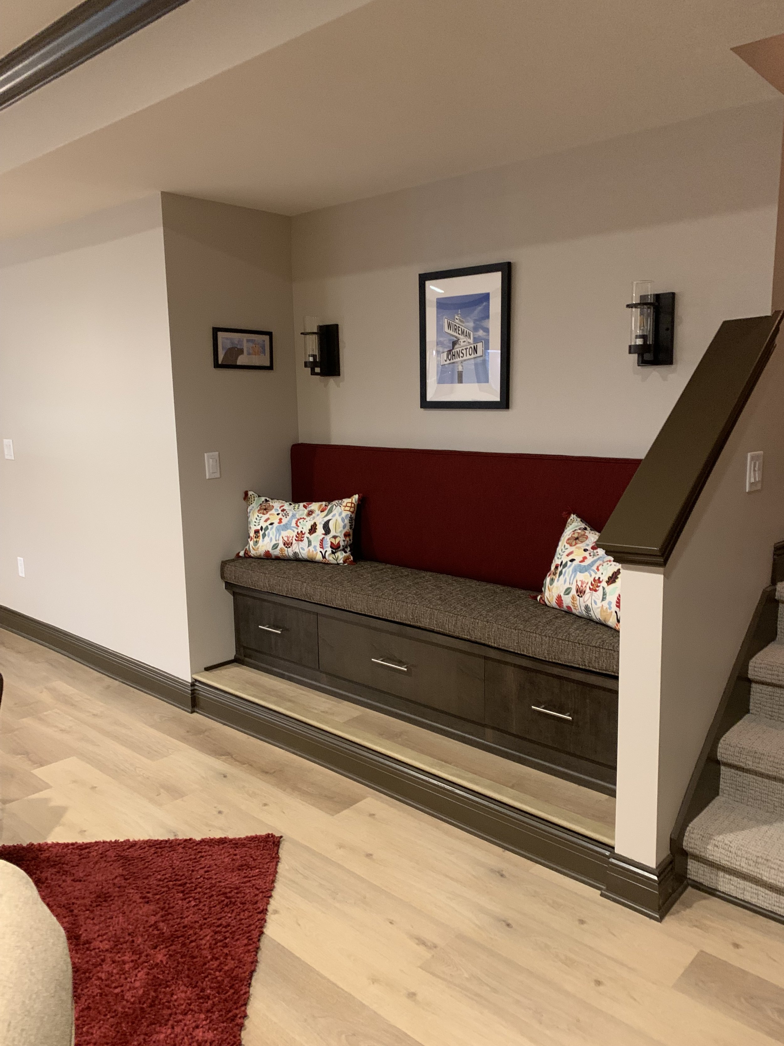 Custom banquette, basement remodel, Ann Arbor