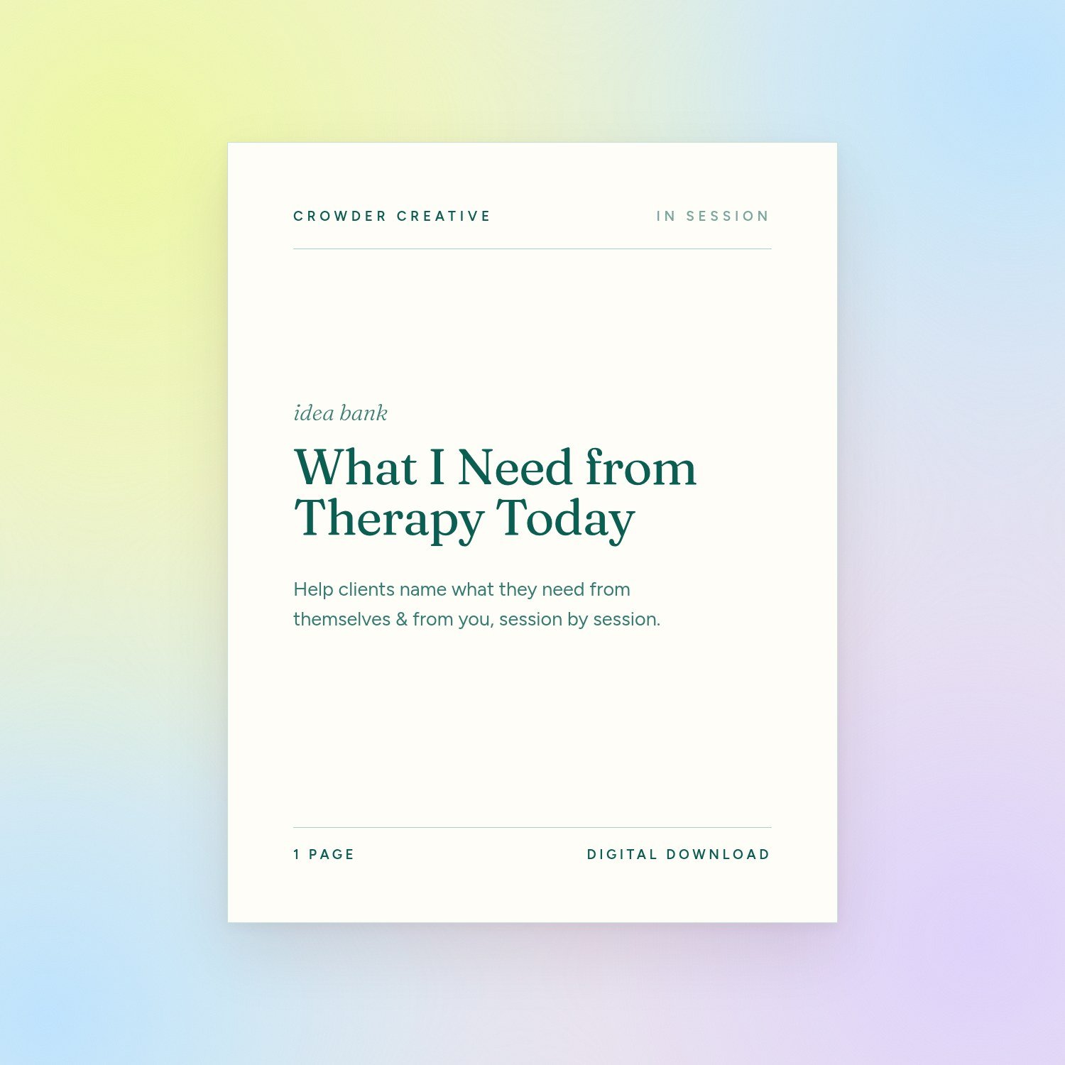 What I Need from Therapy Today | Therapy Needs Handout
