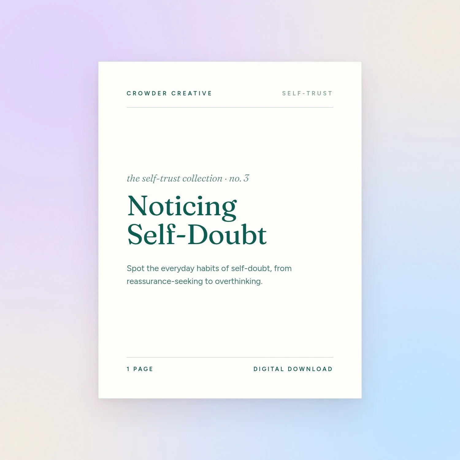 Noticing Self-Doubt Worksheet | Overthinking & Reassurance