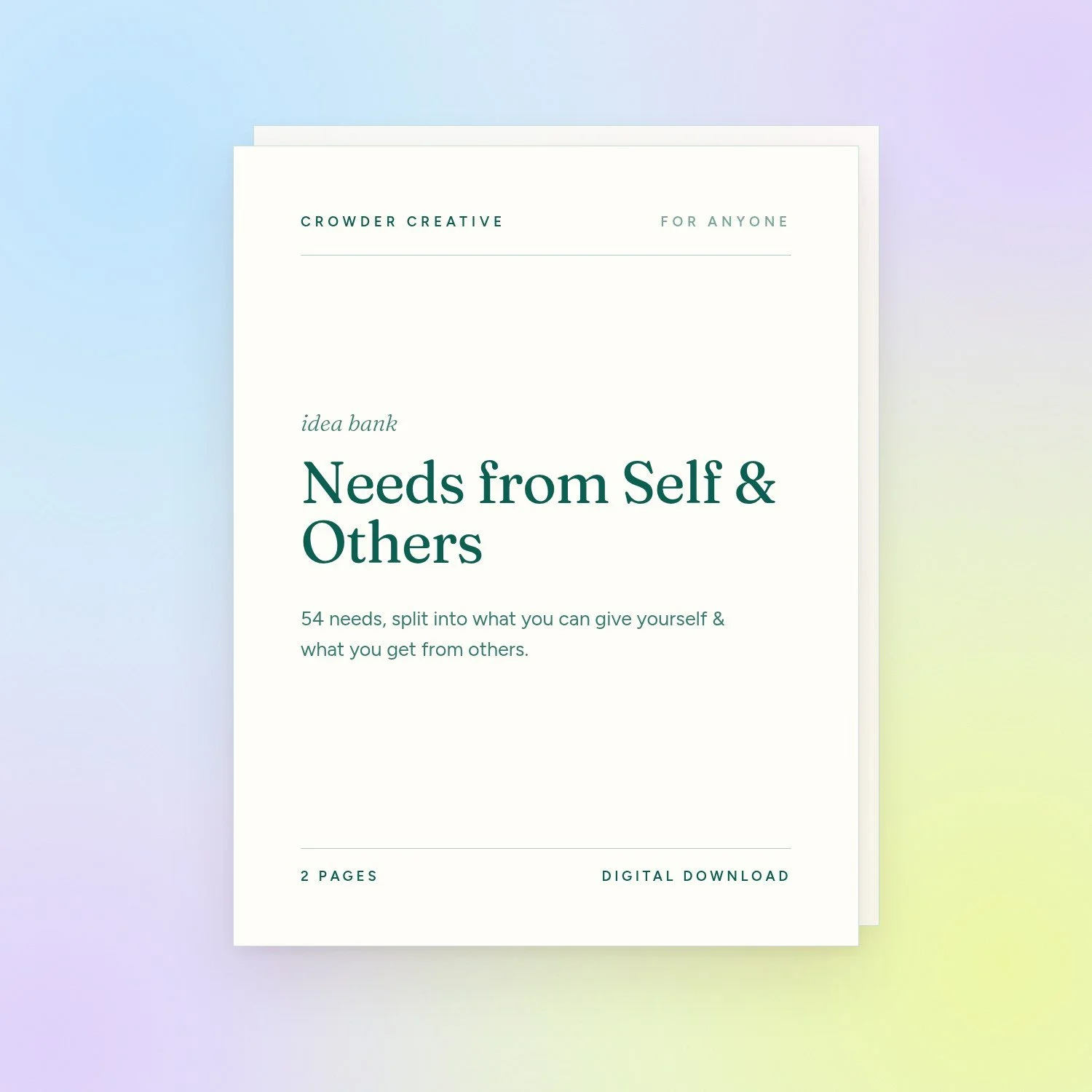 Needs from Self & Others | Identifying Needs Worksheet