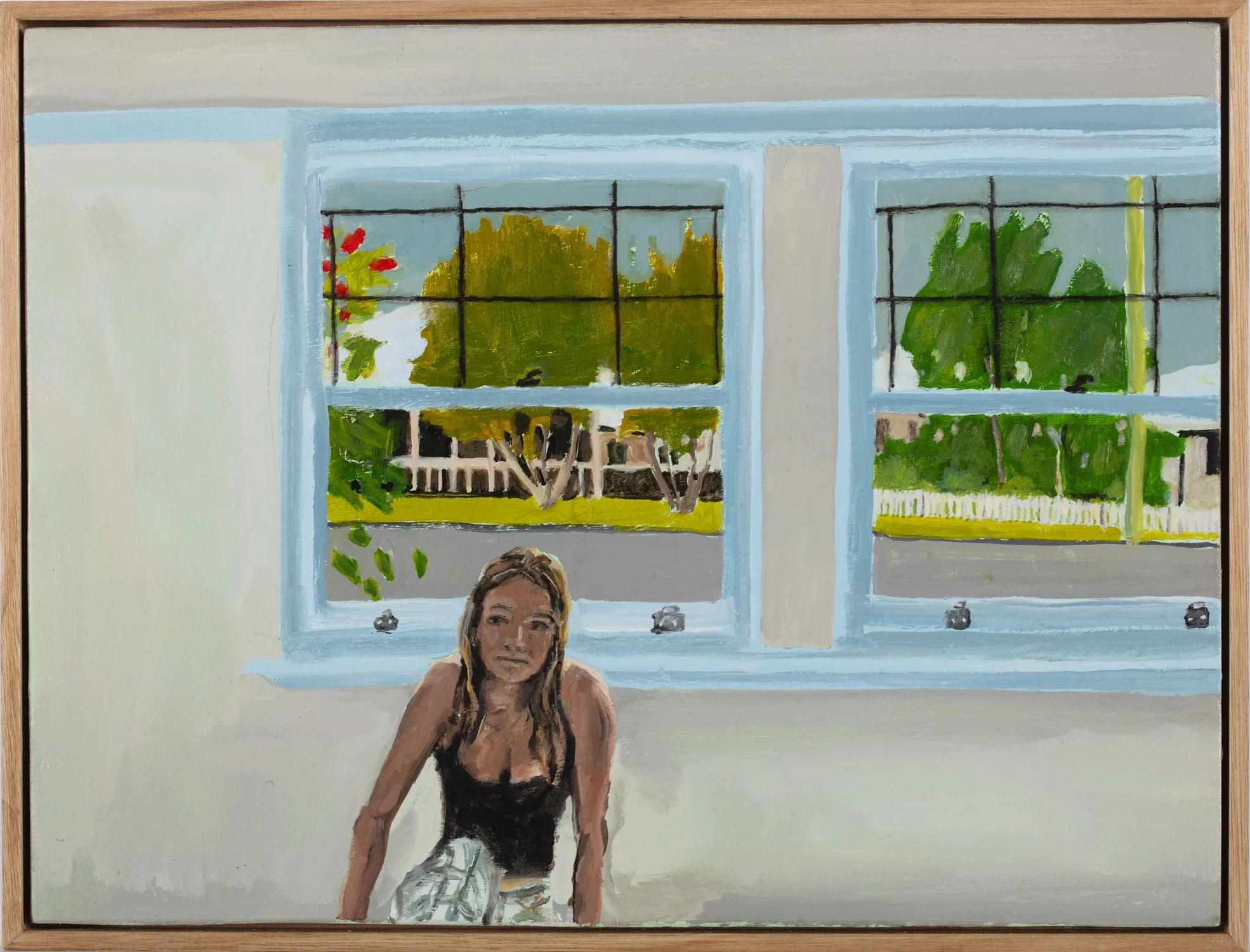 Clarice in her bedroom, 2025, oil on board, 30.5 x 40.5cm