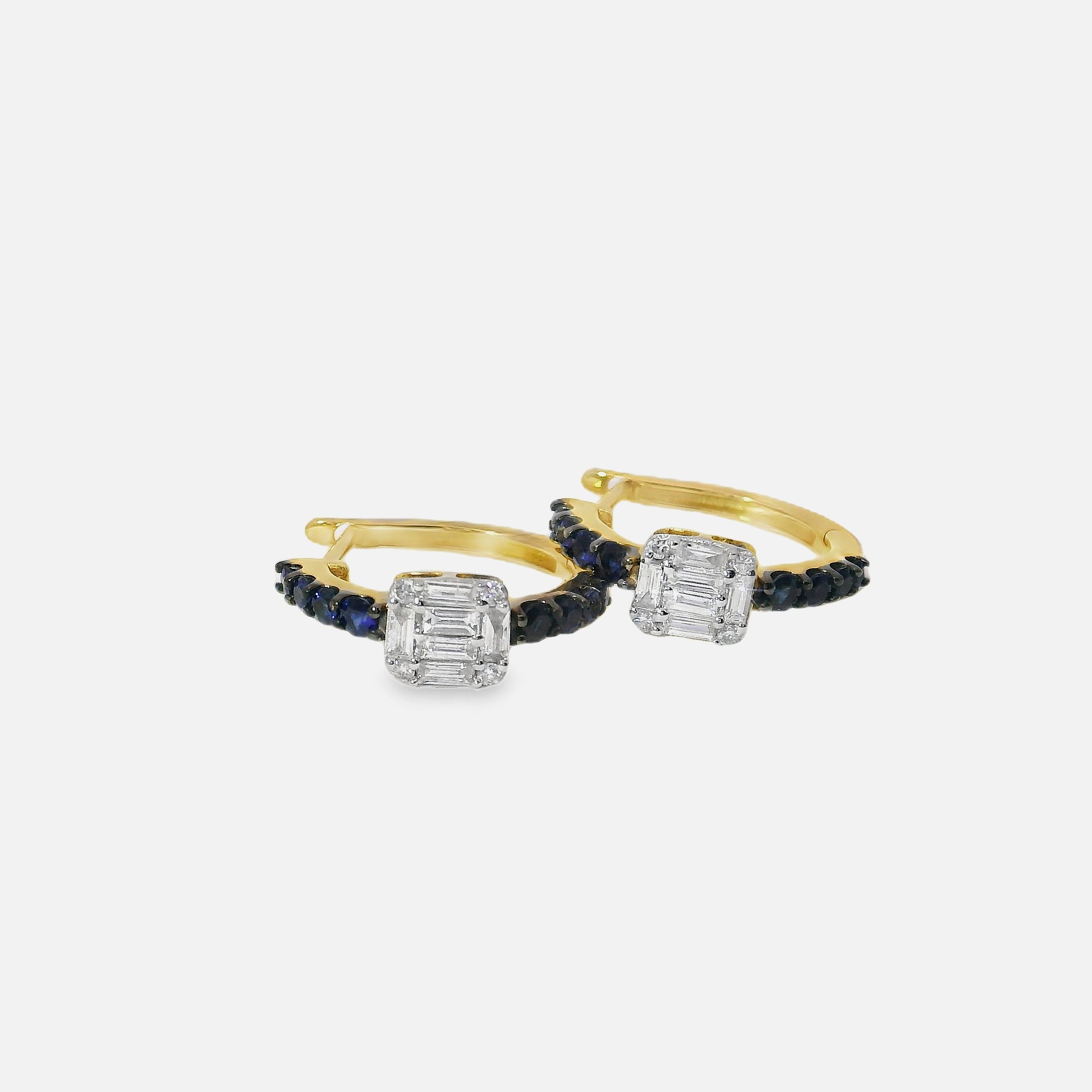 Blue Sapphire Baguette Hoops