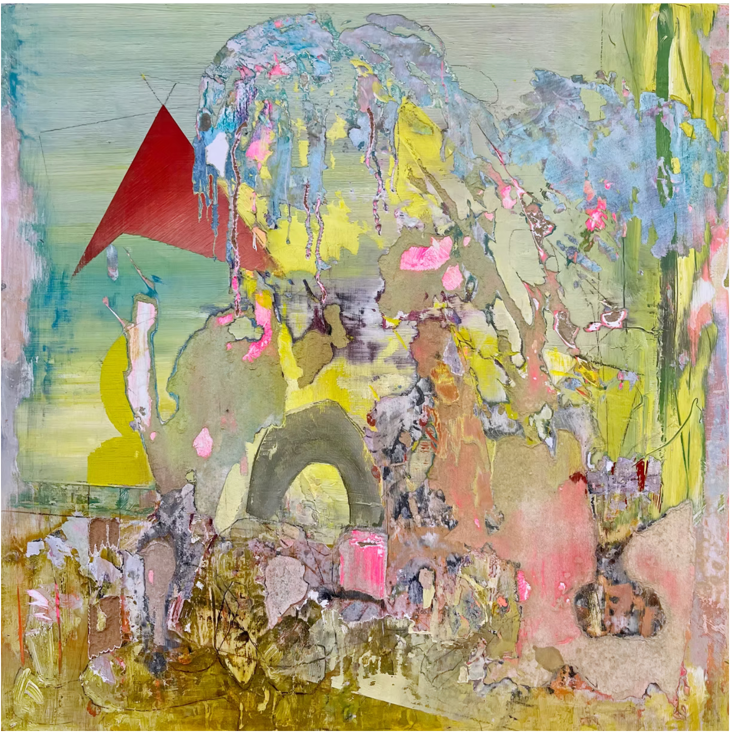 Let's Grow a Garden on 5th, 2023, Oil, handmade paper, and carving on panel, 16 x 16 inches