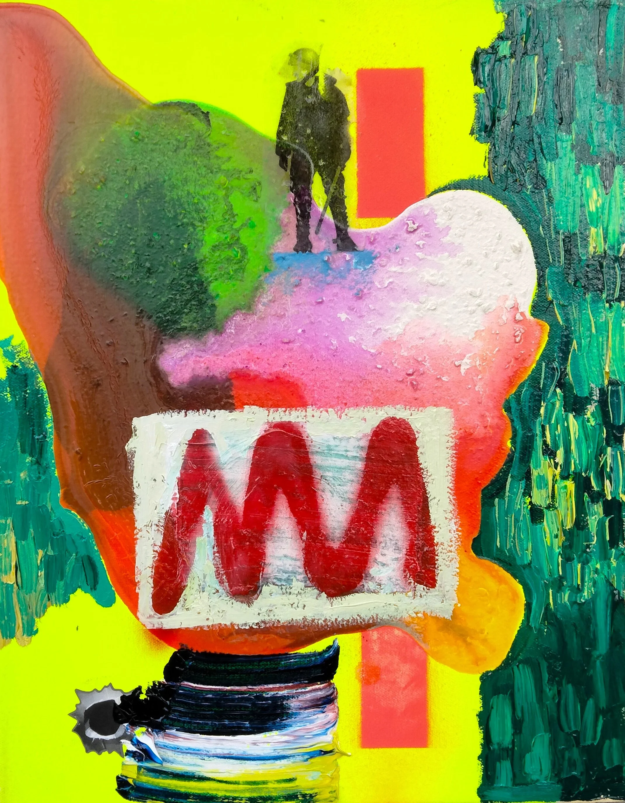 Outsider Series, SodaPop, All oil, acrylic, spray paint, photo transfer on canvas, 14 x 11 inches