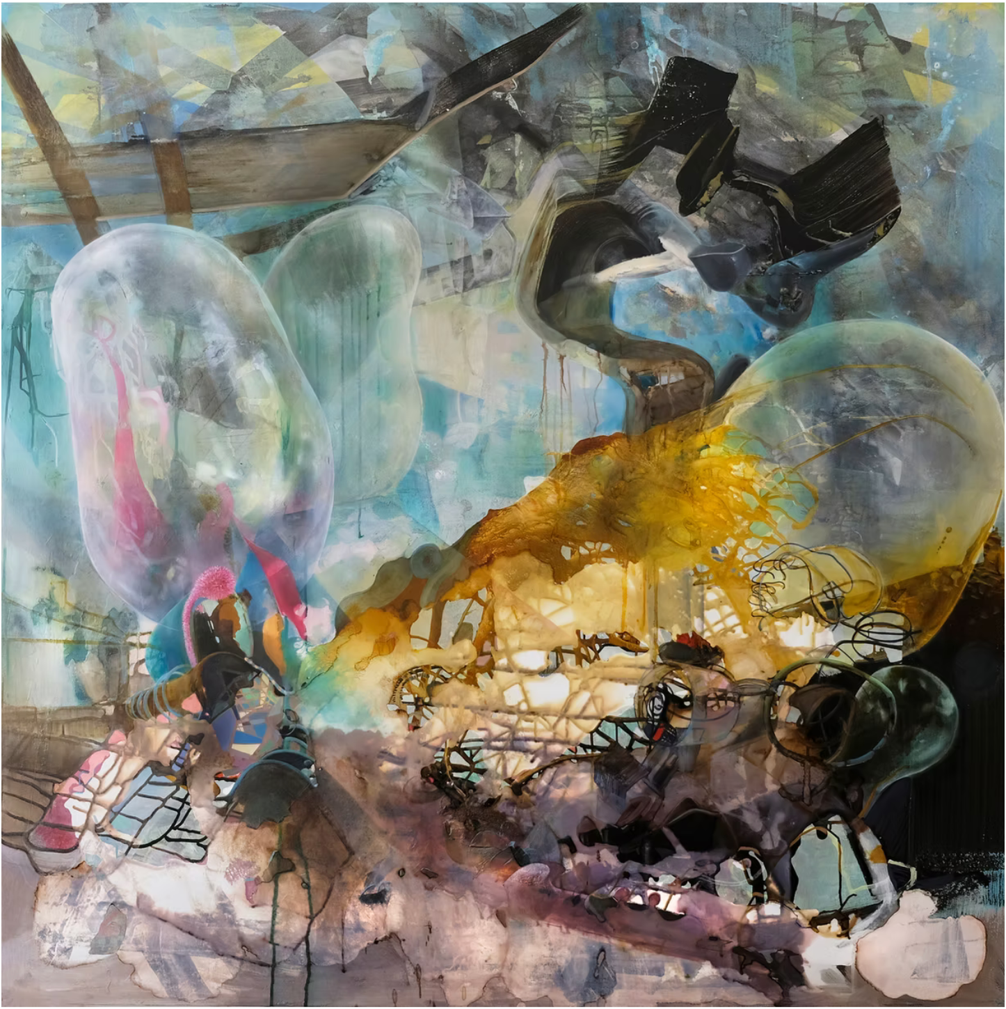 Fool's Paradise, 2018, Oil, asphalt, drywall and pigment on canvas, 60 x 60 inches