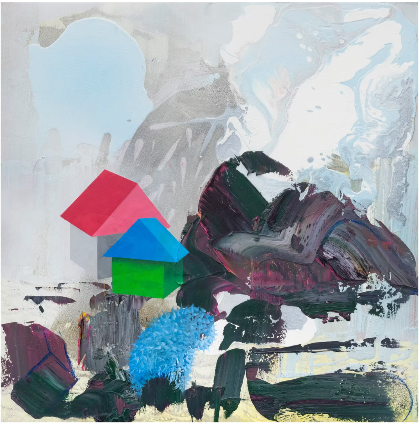 Hush Moss, 1028, Oil, pigment, emulsion and spray paint on wood panel, 16 x 16 inches