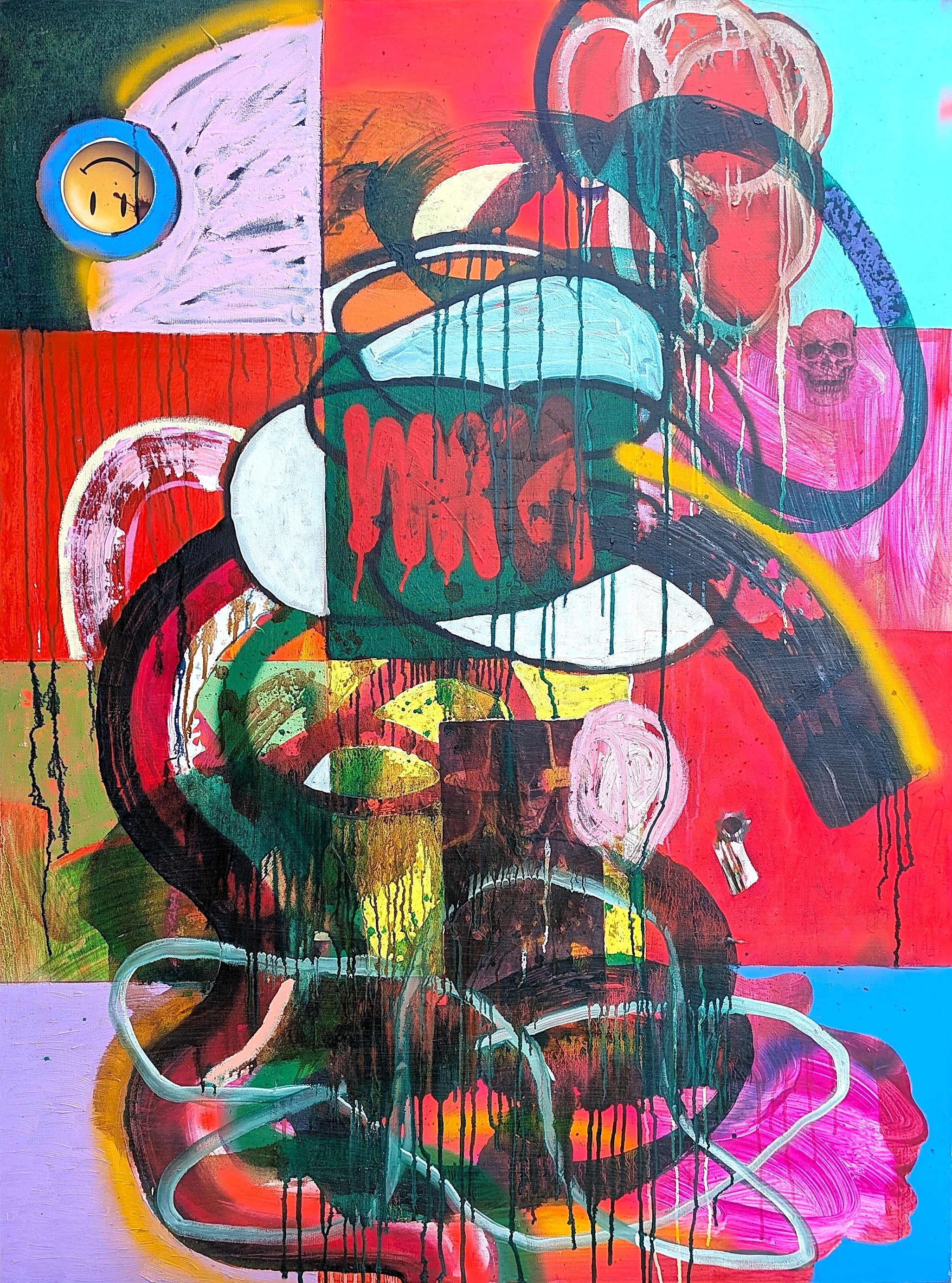 Fear & Loathing in Los Angeles #6, 2025, Oil, acrylic, spray paint, photo-transfer, on canvas, 48 x 36 inches
