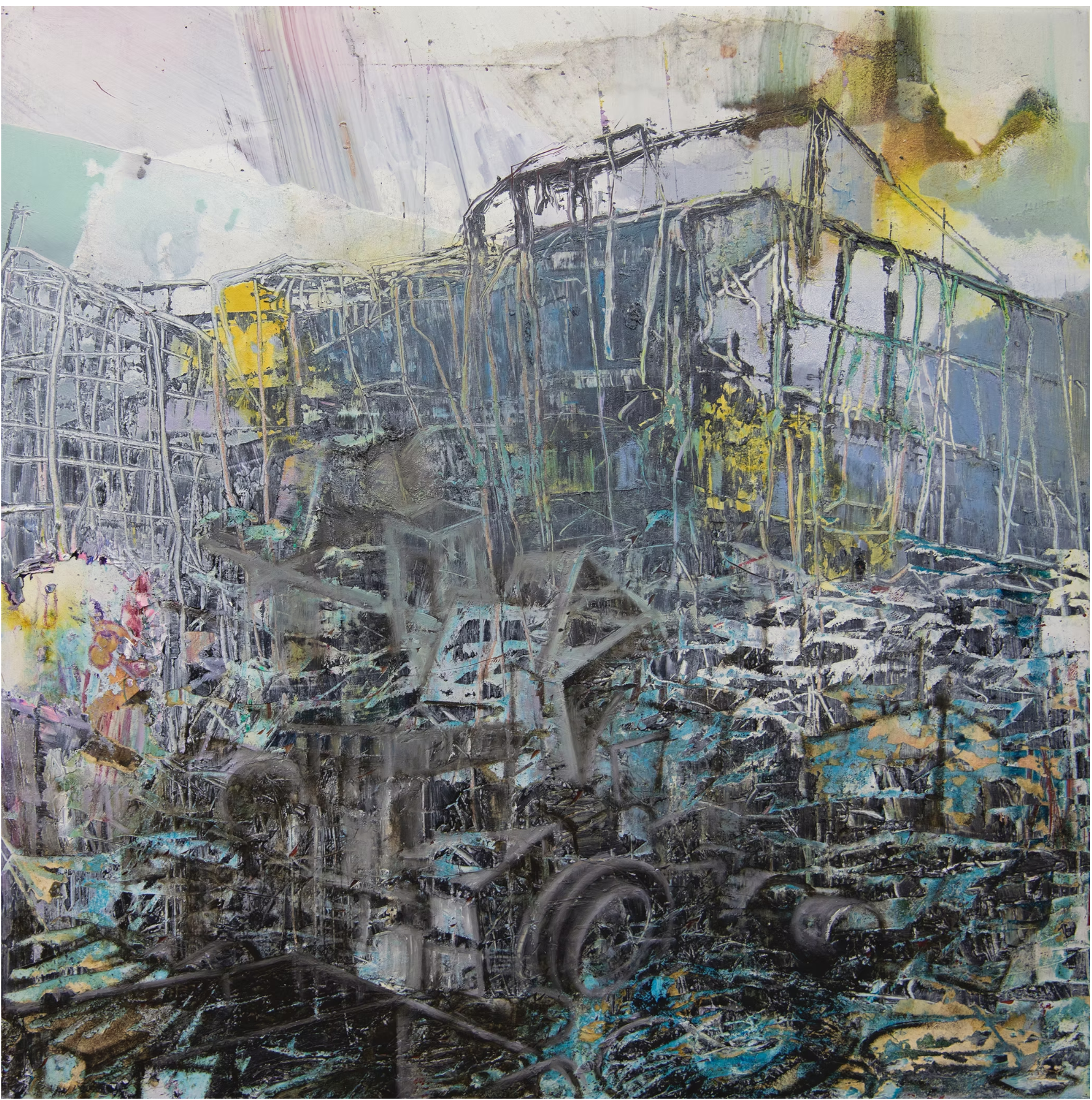 My Backyard, 2020, Oil and pigment on panel, 16 x 16 inches