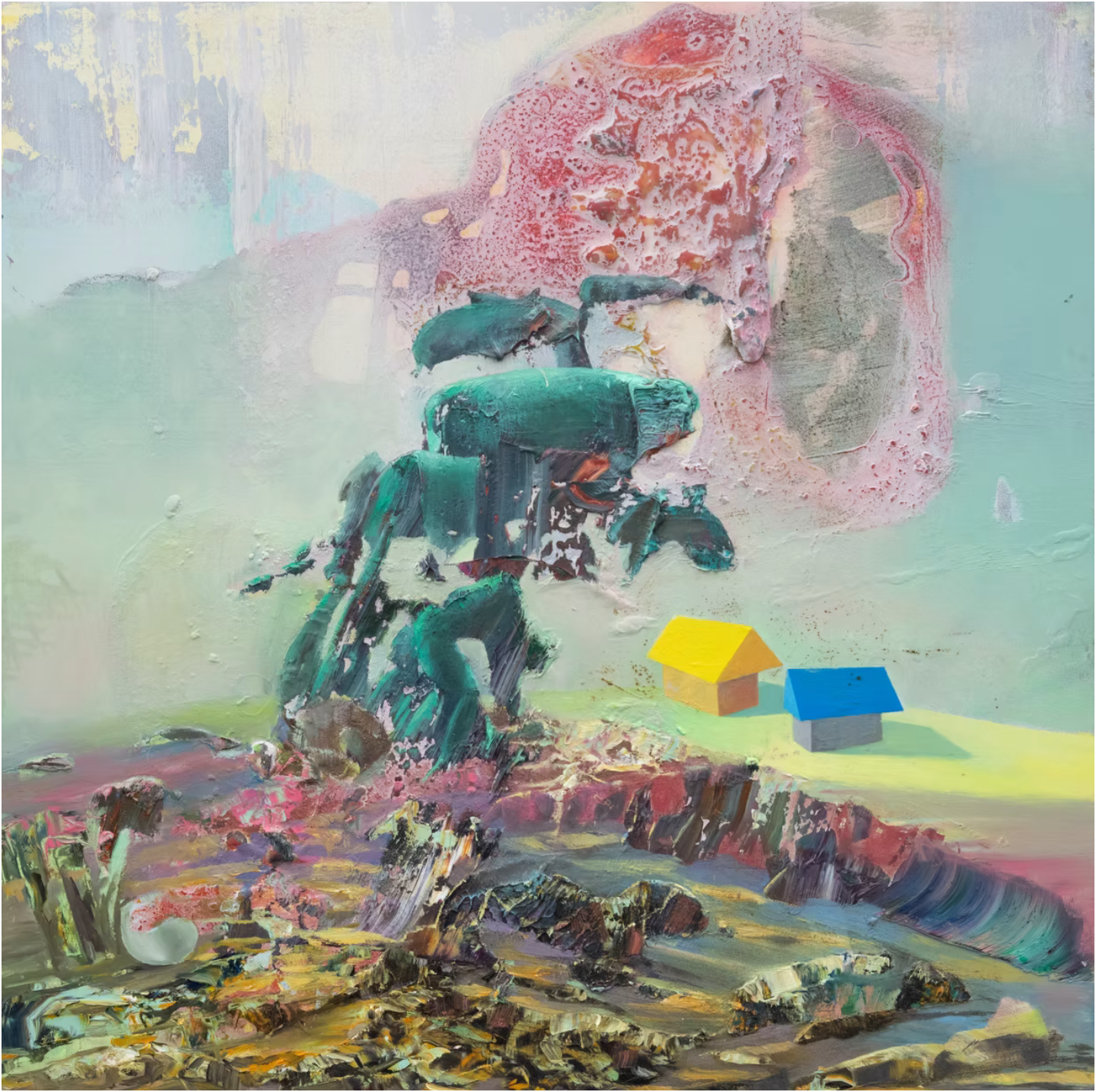 Chimera, 2018, Oil, pigment and spray primer on wood panel, 16 x 16 inches