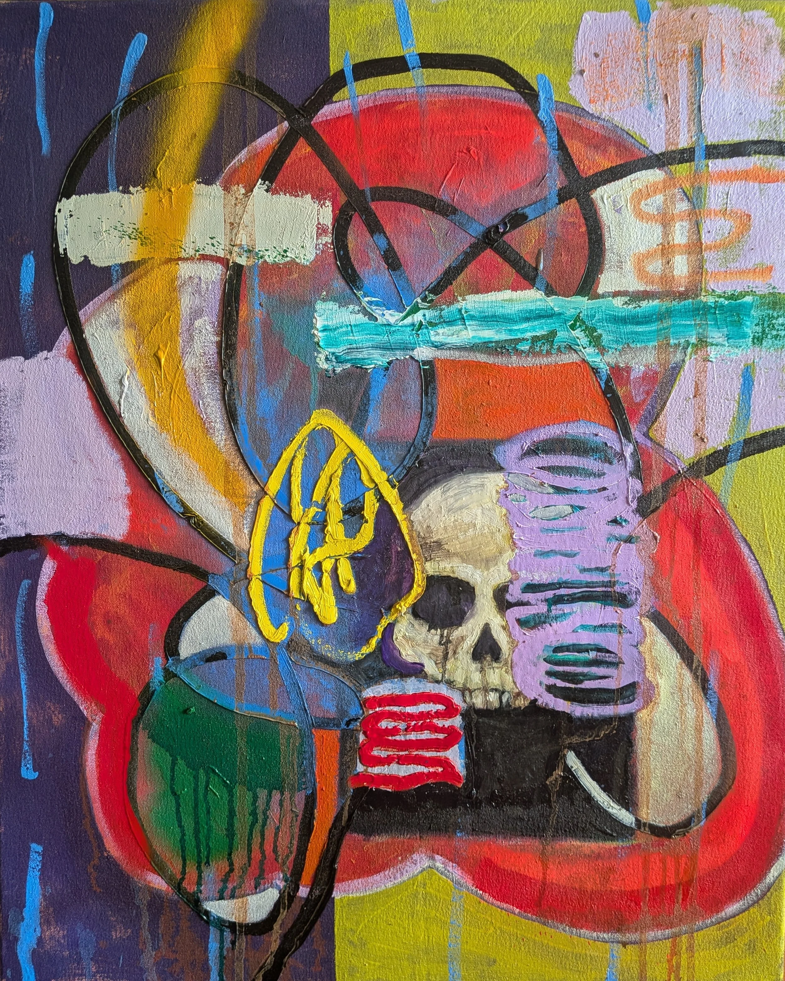 Fear & Loathing in Los Angeles #2, 2025, Oil, acrylic, spray paint, photo-transfer, on canvas, 30 x 24 inches
