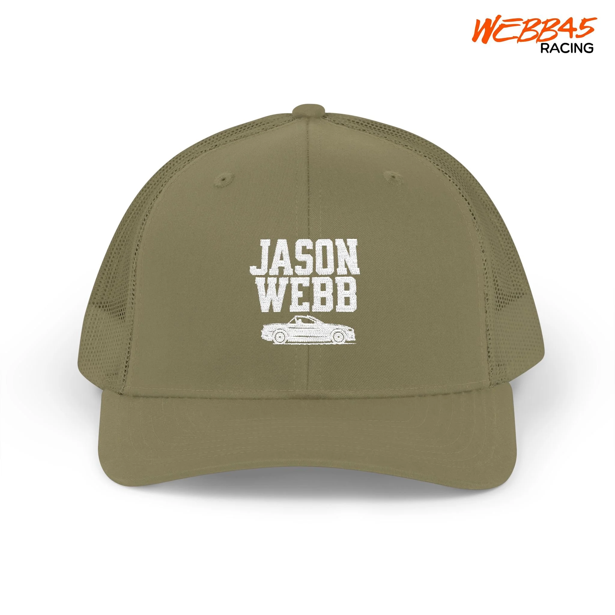 Jason Webb Embroidered Trucker Cap, Mesh Snapback, Jason Webb Drift Cap, Jason Webb Drifting Mustang Cap. Webb45 Racing Hat
