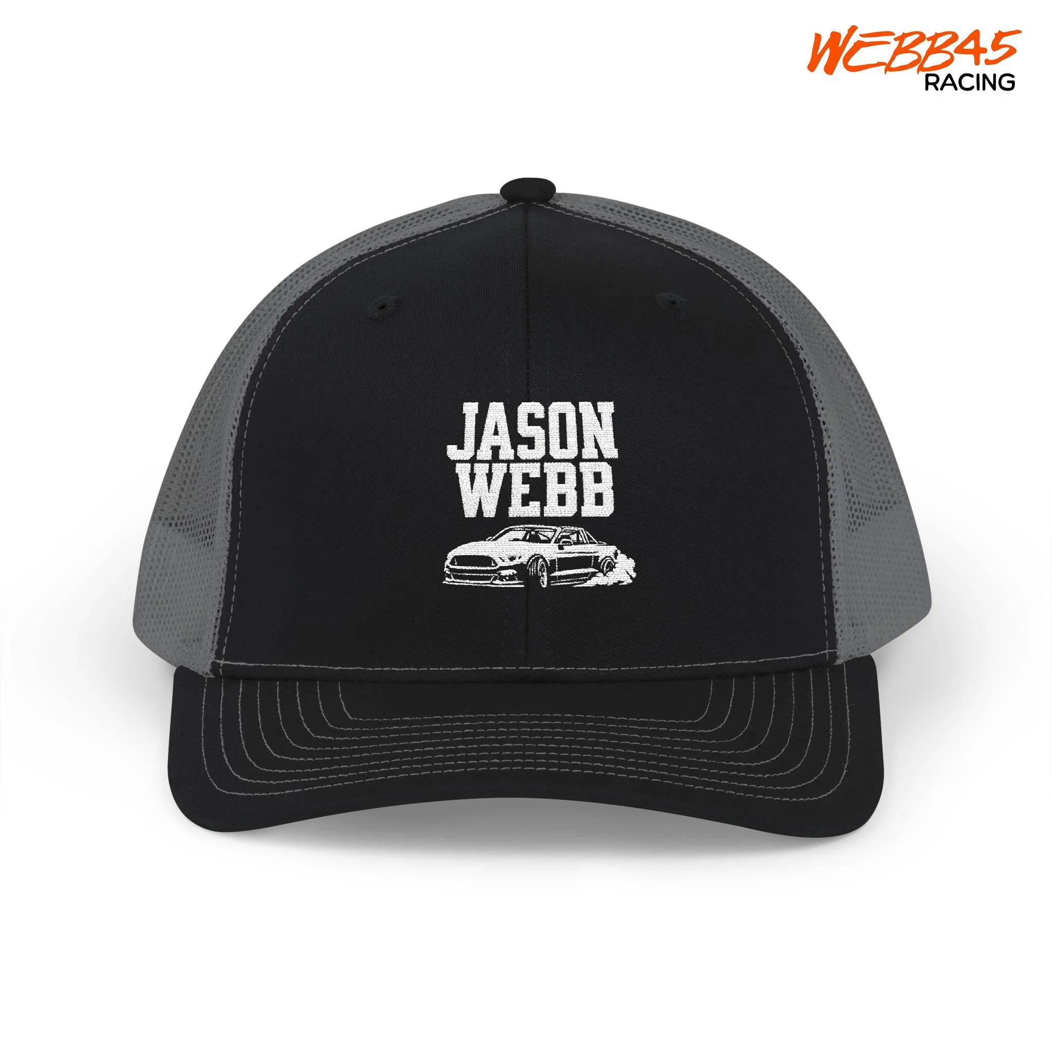Jason Webb Racing Snapback Trucker Hat,  Embroidered Drift Mustang, Drift Merch, Jason Webb Drifting Mustang Cap
