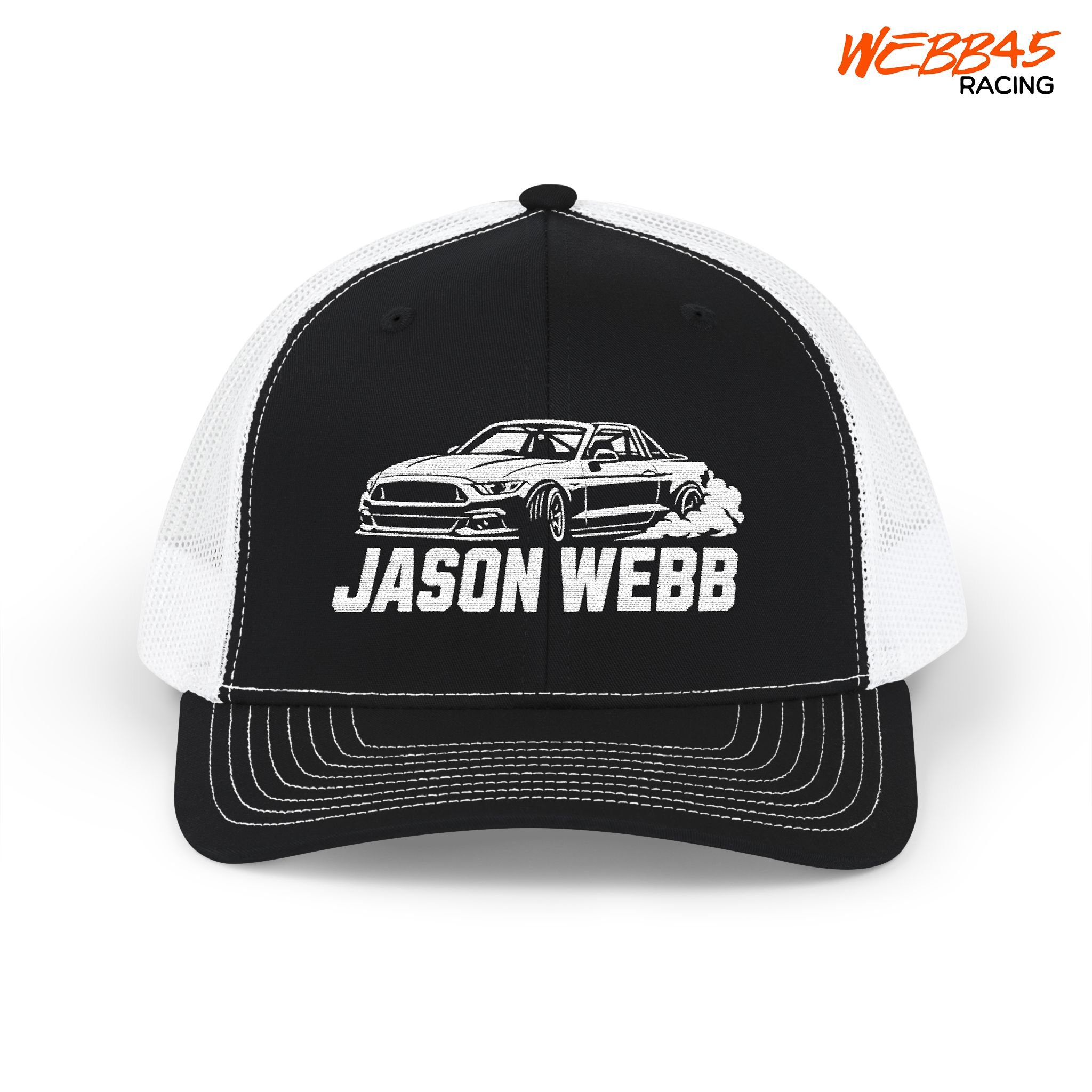 Jason Webb Drift Mustang Embroidered Cap, Trucker Cap, Jason Webb Drifting Cap, Webb45 Racing Merch